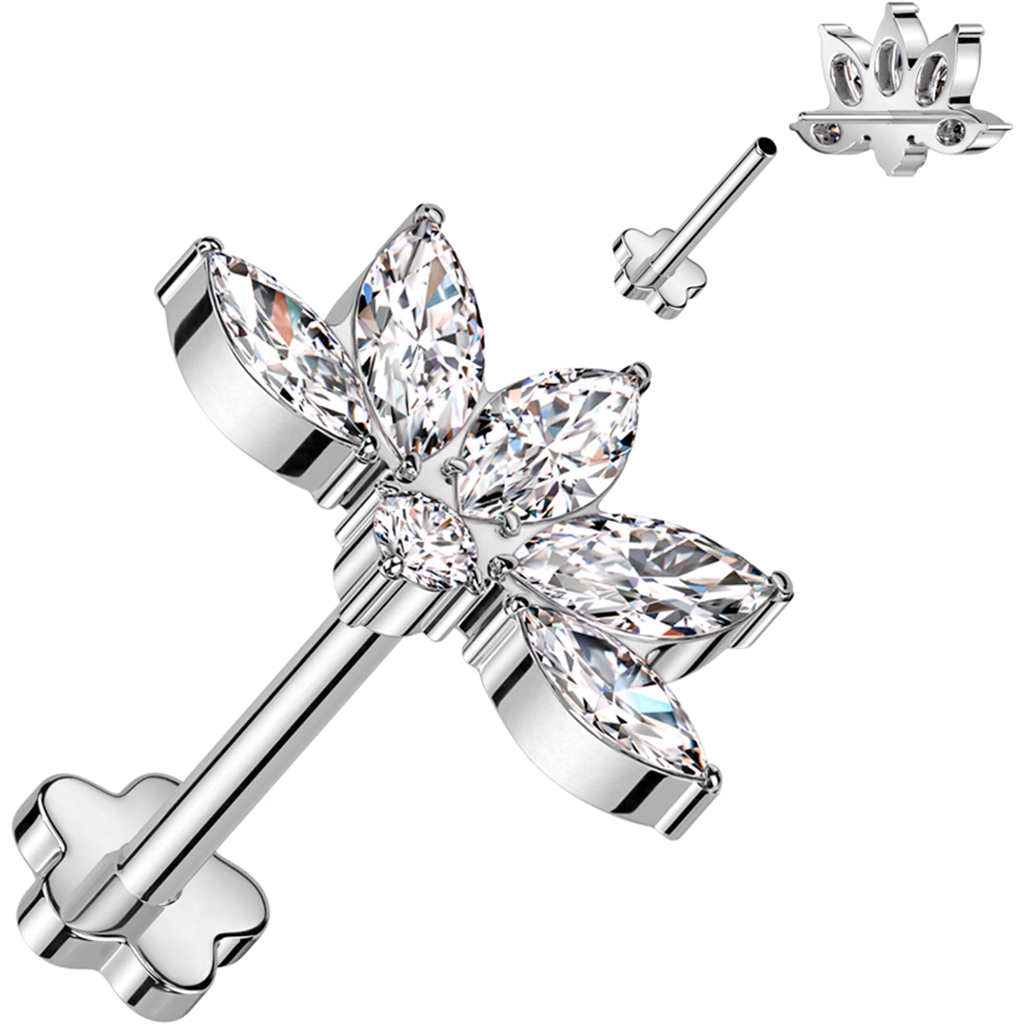 BodyCandy 18G 5/16 Clear CZ Gem Style Fan Medical Grade Titanium Reversible Flat Back Earring — main product shot