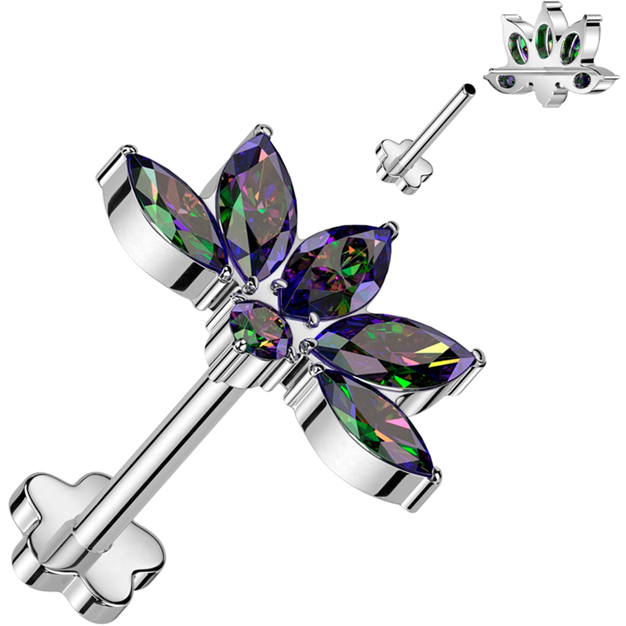 BodyCandy 18G 5/16 Vitrail CZ Gem Style Fan Medical Grade Titanium Reversible Flat Back Earring — main product shot
