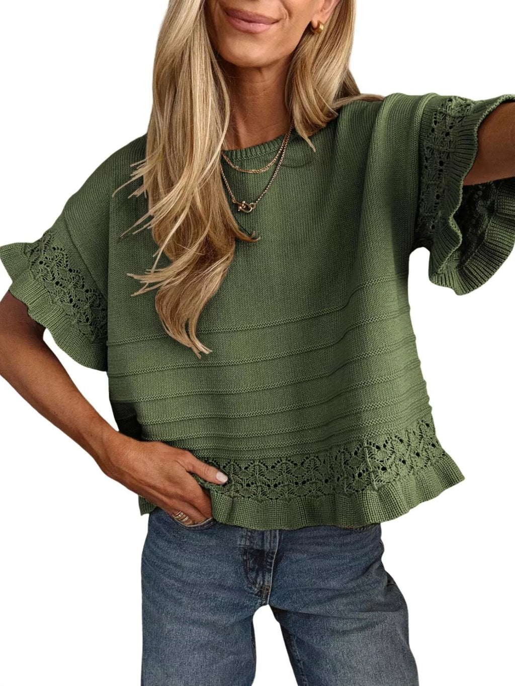 Lace Trimmed Knit Top