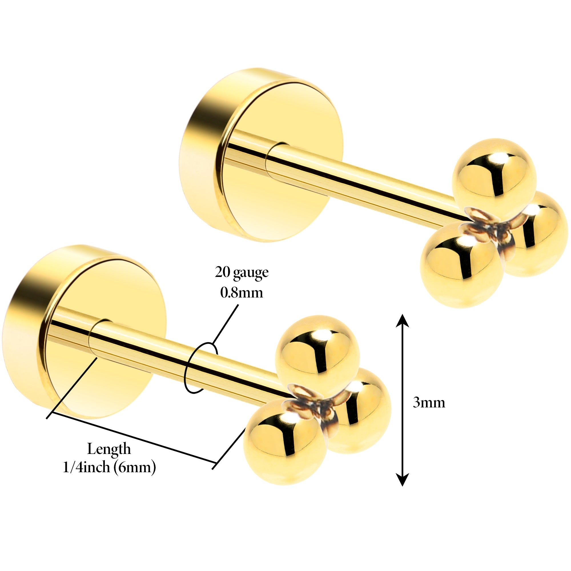 BodyCandy 14k Yellow Gold Plated 3mm Trinity Ball Flat Back Stud Earrings - 1 Pair — lifestyle context