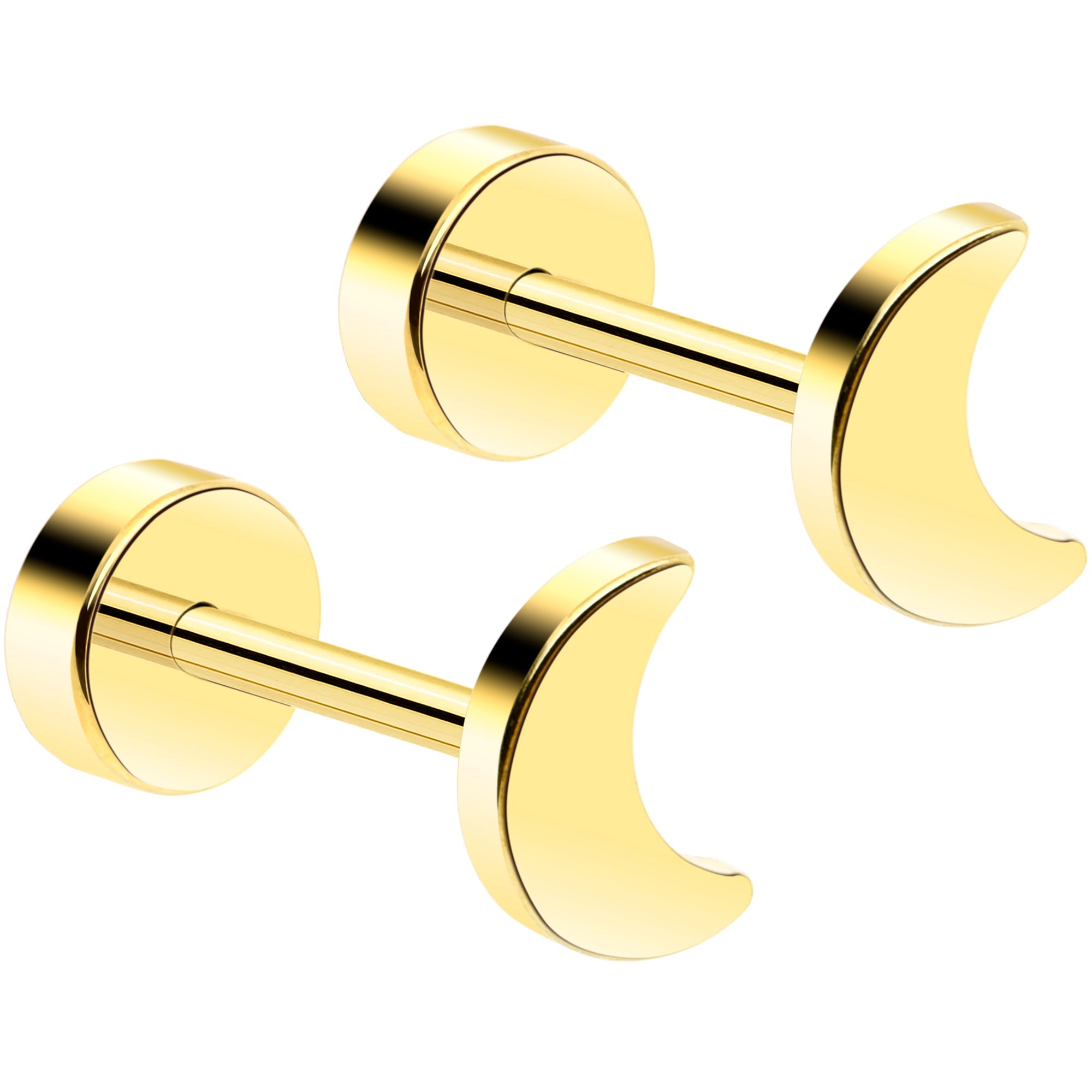 BodyCandy 14k Yellow Gold Plated 4mm Crescent Moon Flat Back Stud Earrings - 1 Pair — main product shot