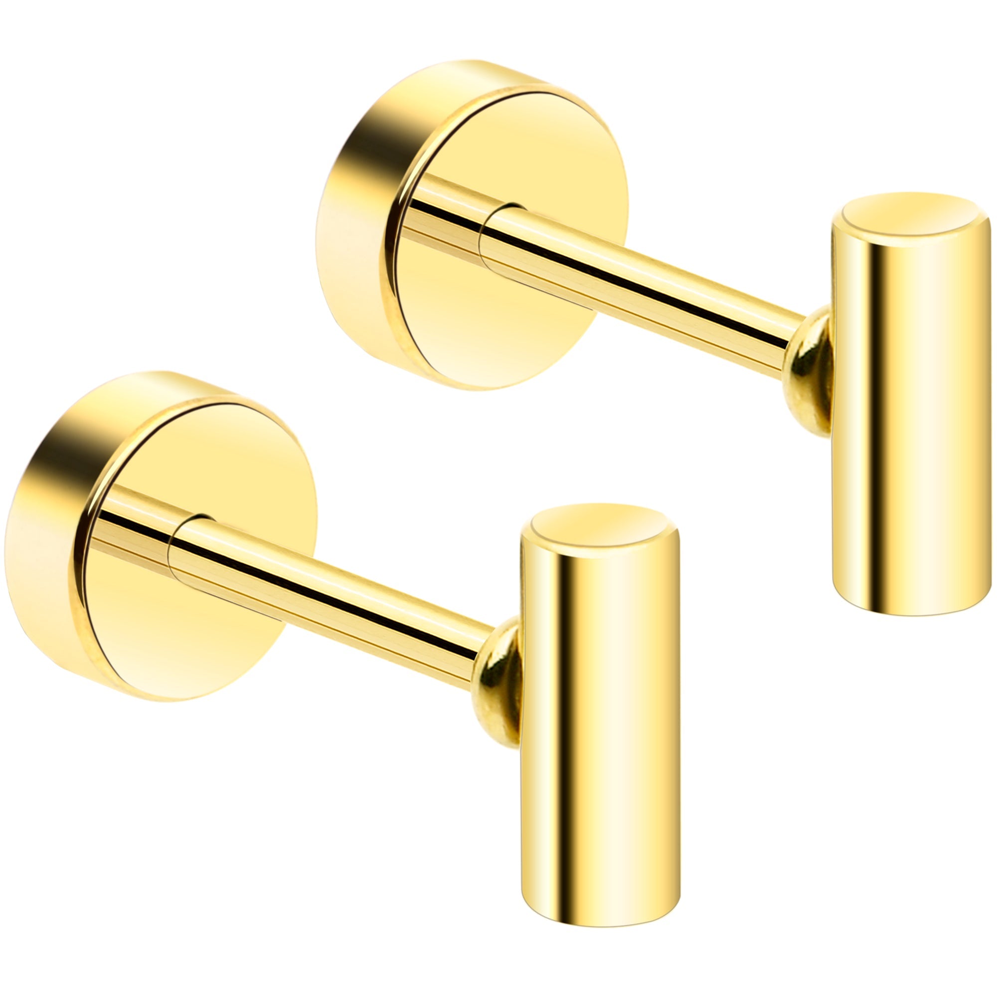 BodyCandy 14k Yellow Gold Plated Straight Barbell Ball Flat Back Stud Earrings - 1 Pair — main product shot
