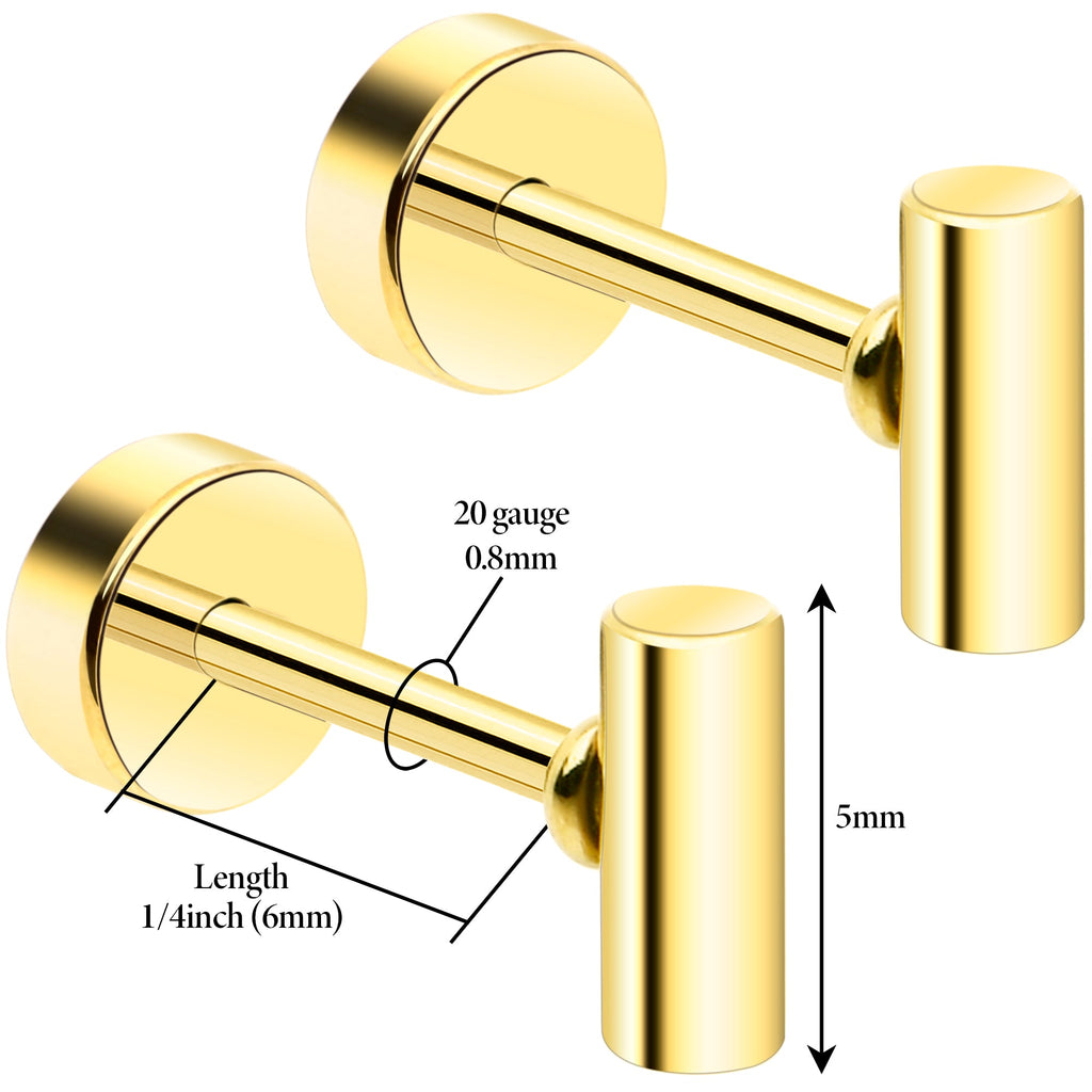 BodyCandy 14k Yellow Gold Plated Straight Barbell Ball Flat Back Stud Earrings - 1 Pair — detail close-up