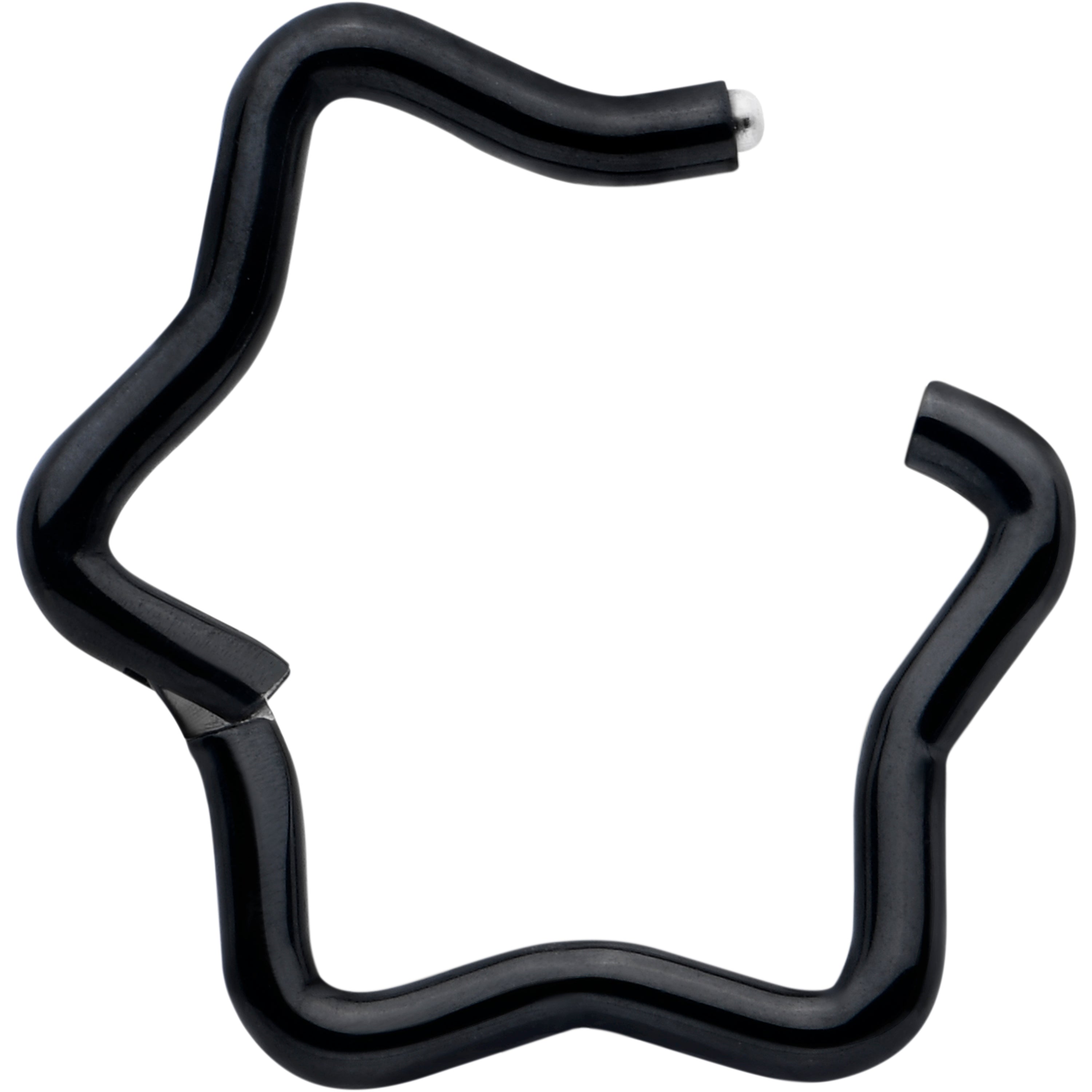 BodyCandy 16G 5/16 Black Star Shaped Hinged Segment Ring — detail close-up