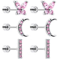 BodyCandy Pink CZ Celestial Butterfly Flat Back Stud Earrings - 3 Pairs — main product shot