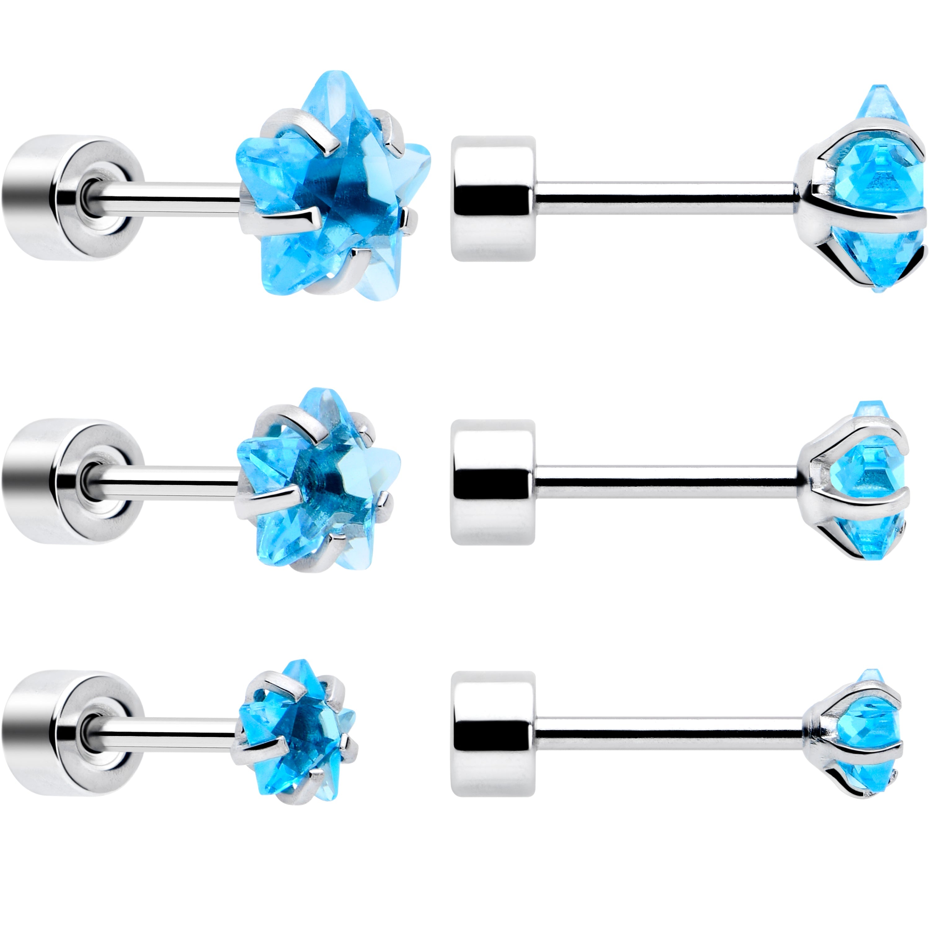 BodyCandy Blue Star CZ Flat Back Stud Earrings - 3 Pairs — detail close-up