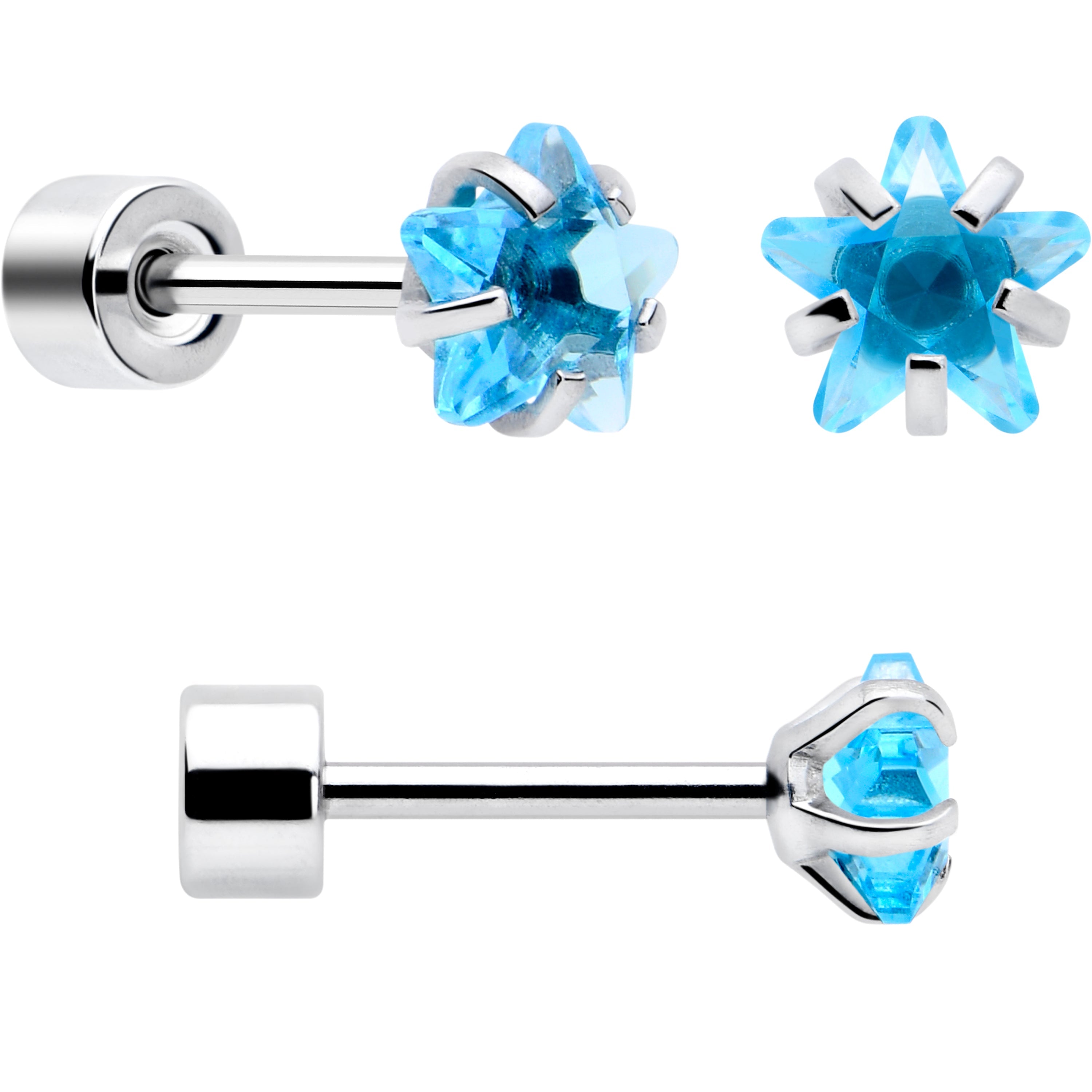 BodyCandy Blue Star CZ Flat Back Stud Earrings - 3 Pairs — side view