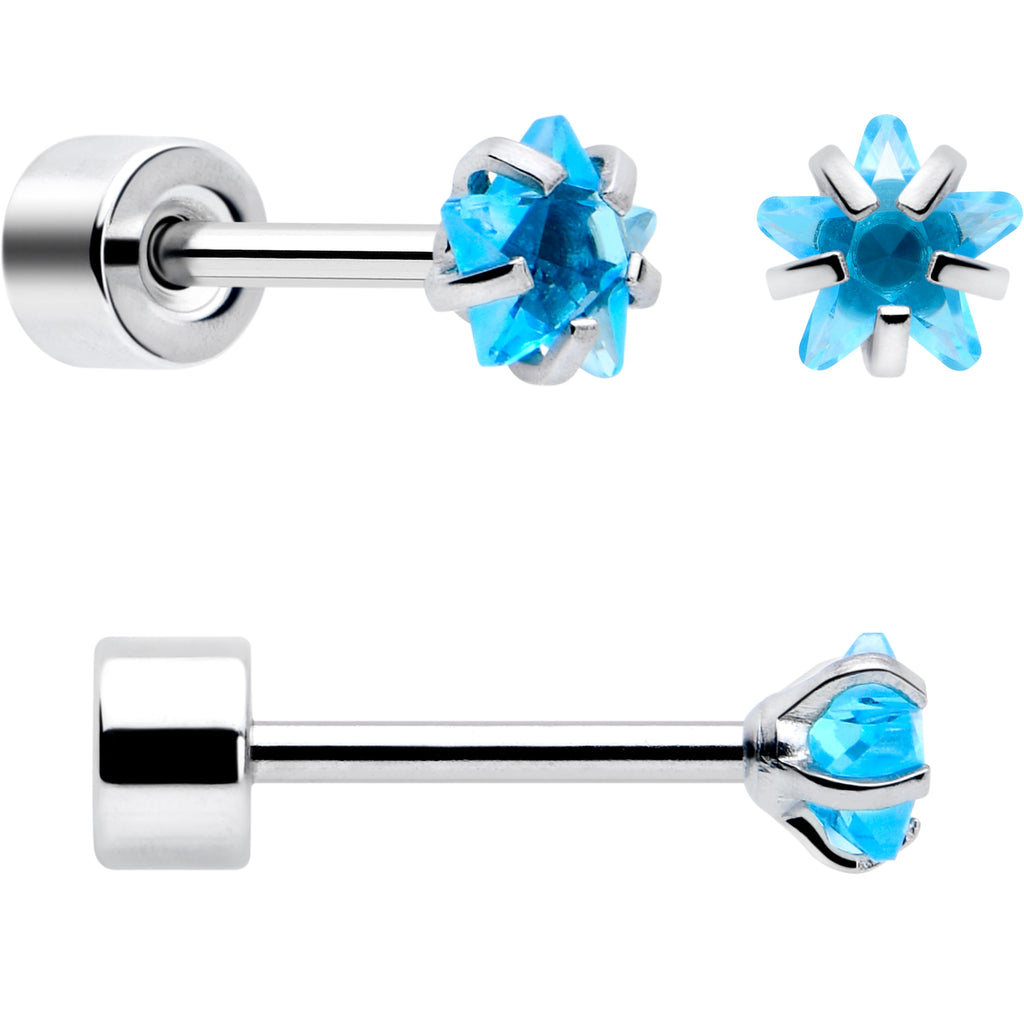 BodyCandy Blue Star CZ Flat Back Stud Earrings - 3 Pairs — back view