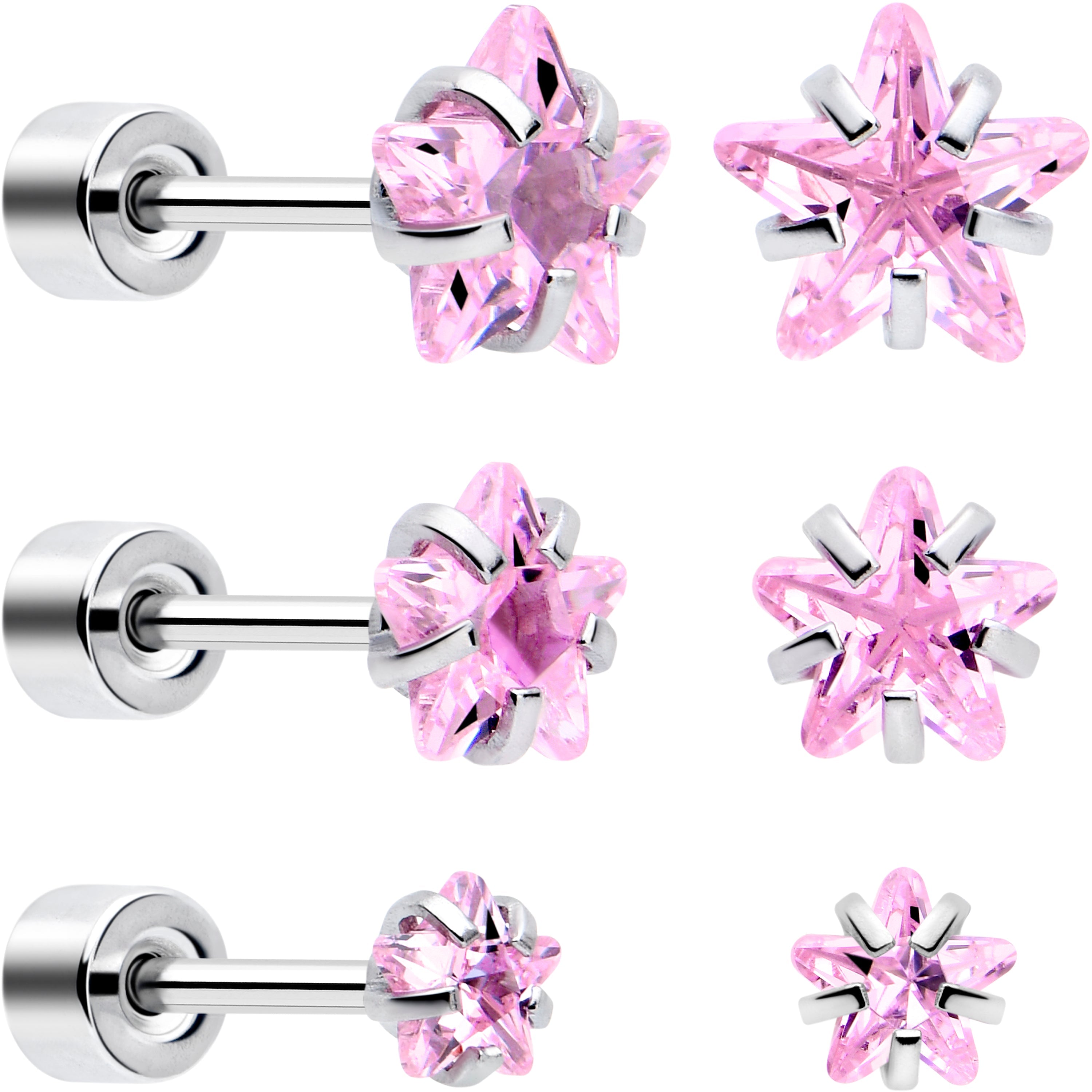 BodyCandy Pink Star CZ Flat Back Stud Earrings - 3 Pairs — main product shot