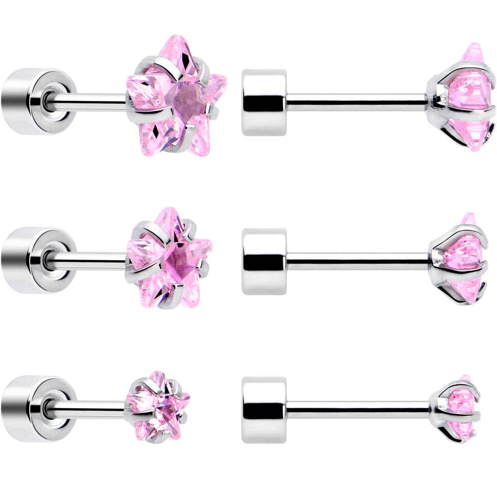 BodyCandy Pink Star CZ Flat Back Stud Earrings - 3 Pairs — detail close-up