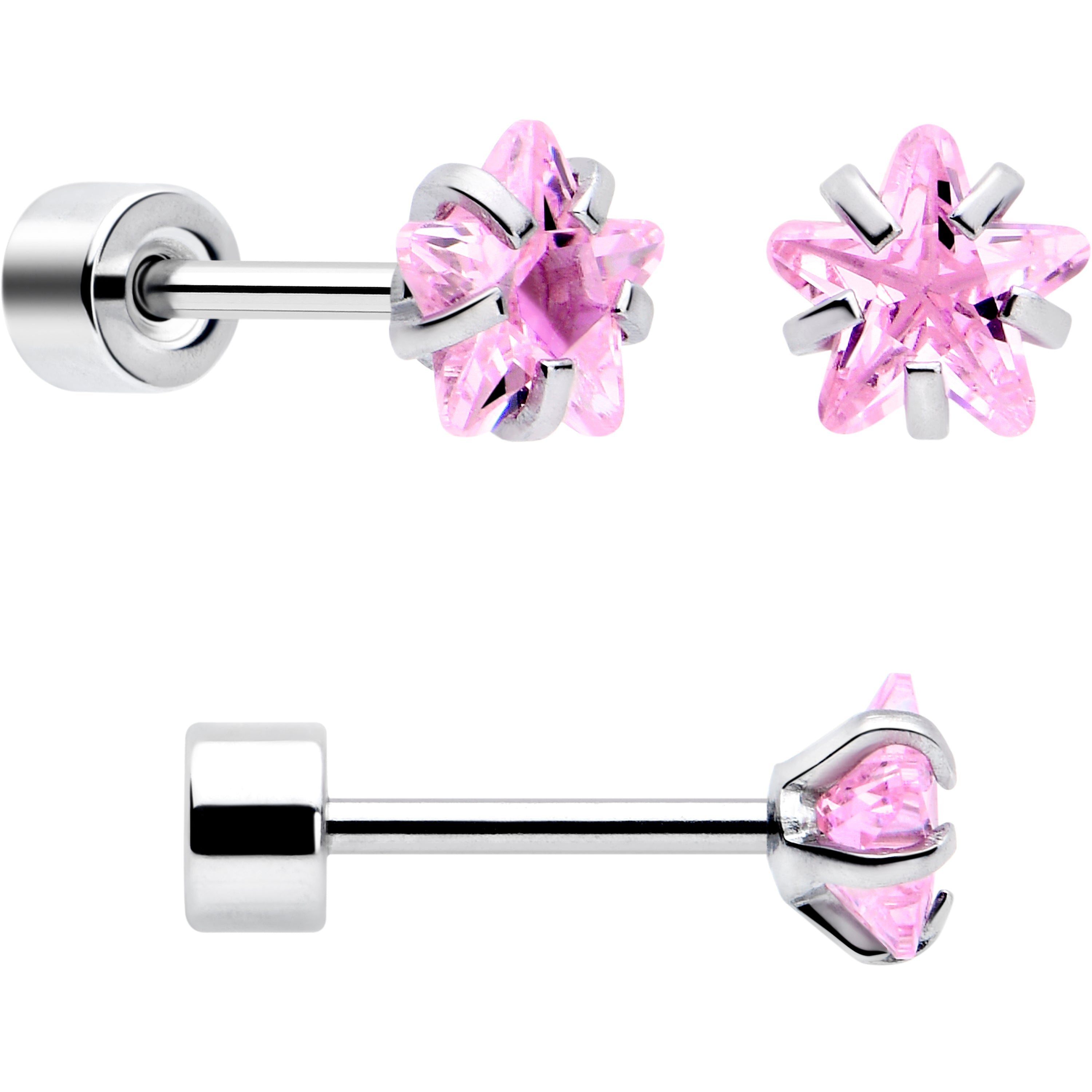 BodyCandy Pink Star CZ Flat Back Stud Earrings - 3 Pairs — side view
