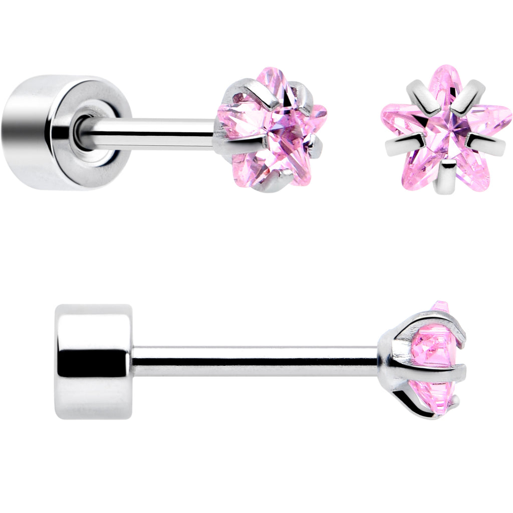 BodyCandy Pink Star CZ Flat Back Stud Earrings - 3 Pairs — back view