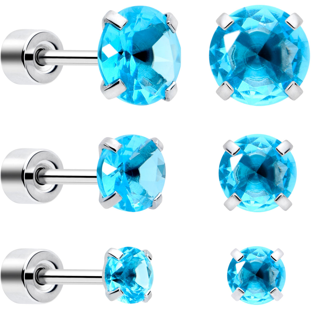 BodyCandy Blue CZ Flat Back Stud Earrings - 3 Pairs — main product shot