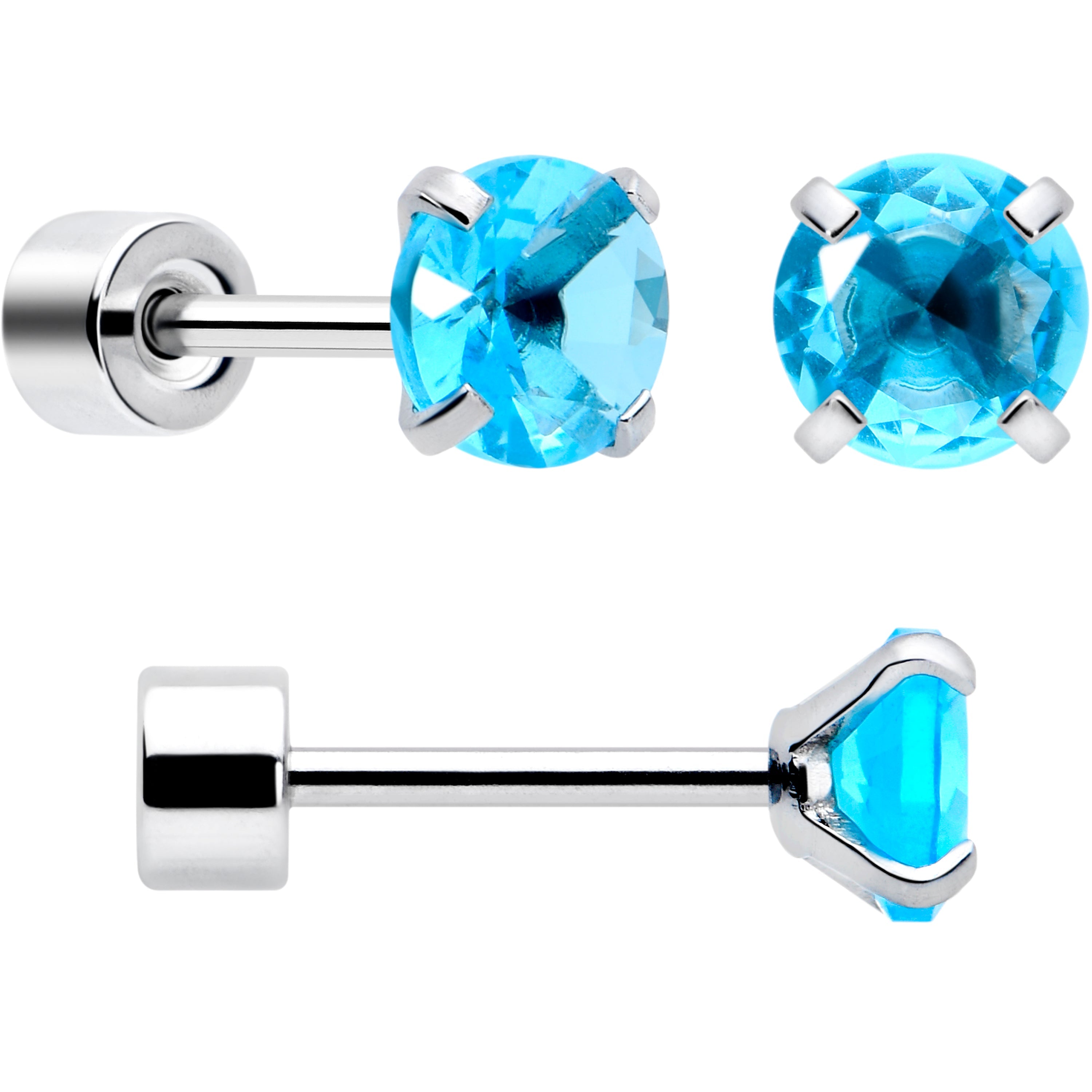 BodyCandy Blue CZ Flat Back Stud Earrings - 3 Pairs — back view