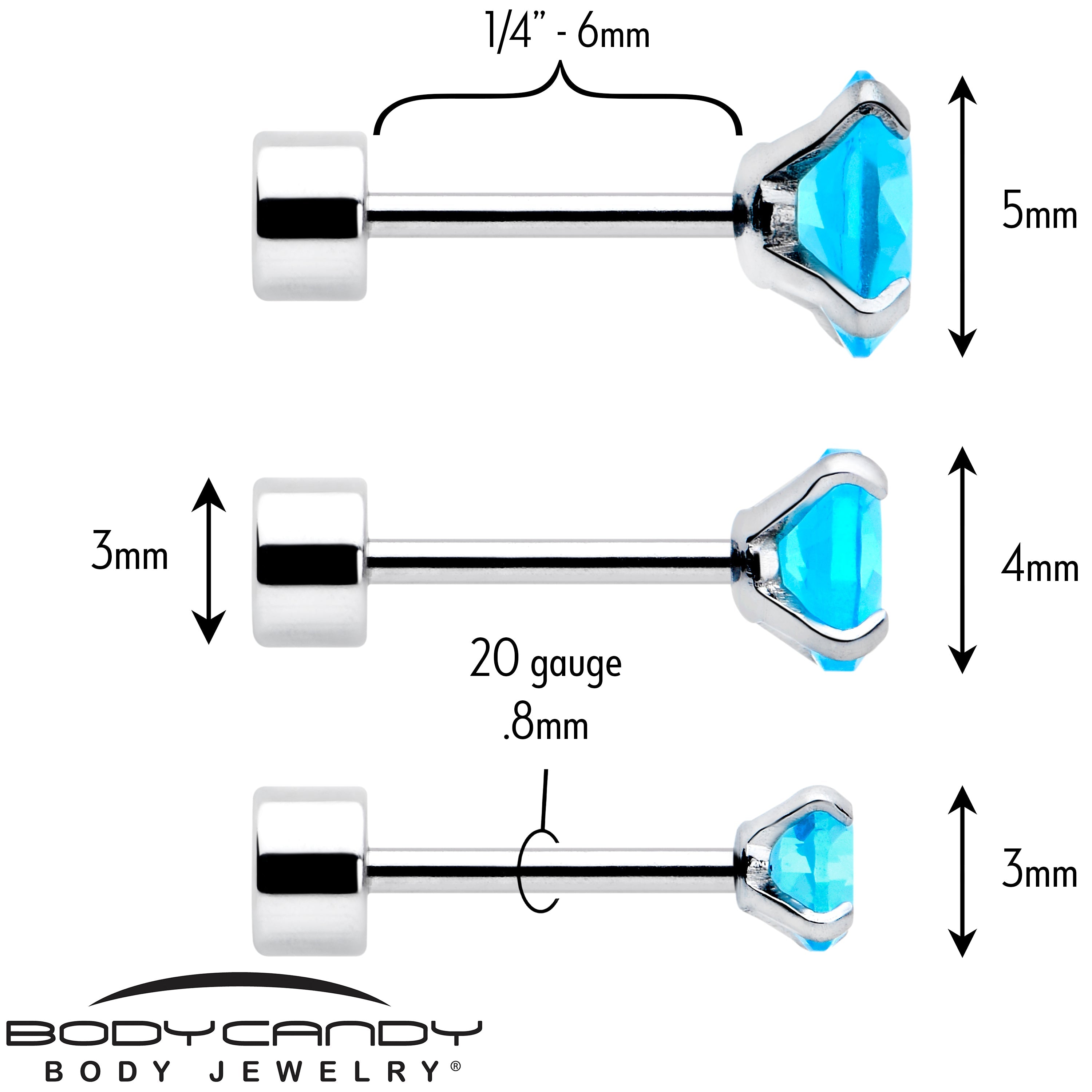 BodyCandy Blue CZ Flat Back Stud Earrings - 3 Pairs — in-use photo