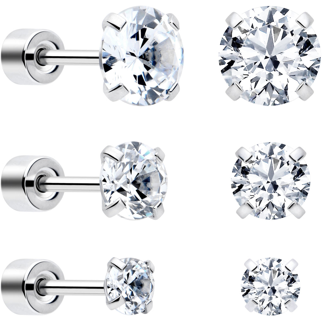 BodyCandy CZ Flat Back Stud Earrings - 3 Pairs — main product shot