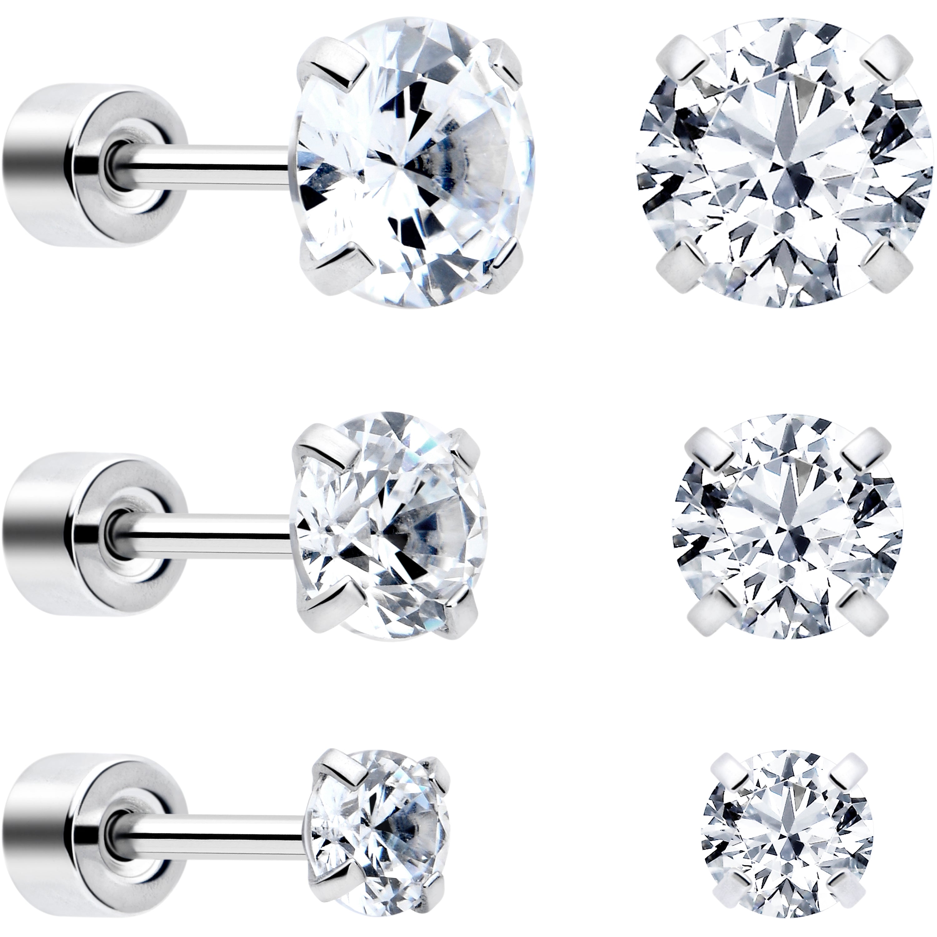 BodyCandy CZ Flat Back Stud Earrings - 3 Pairs — main product shot