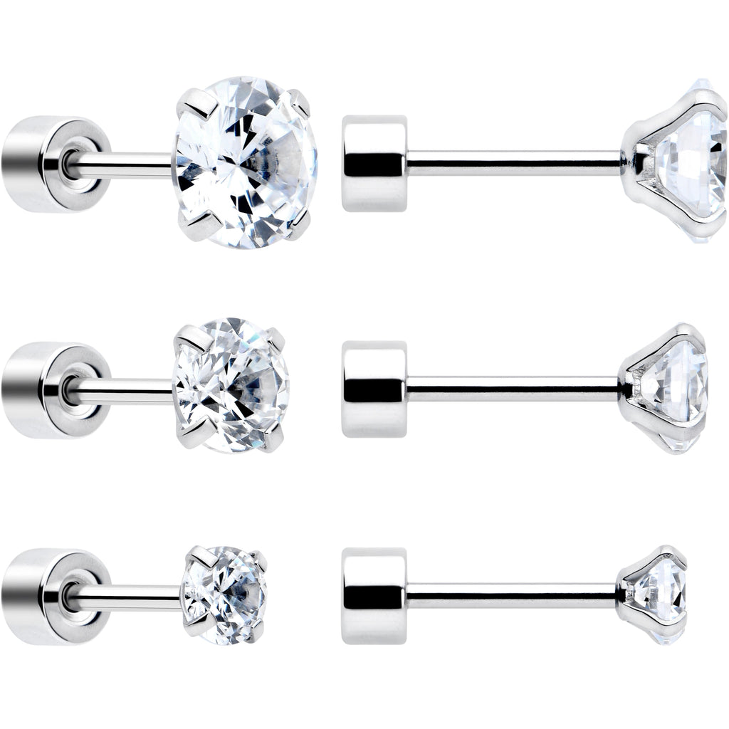 BodyCandy CZ Flat Back Stud Earrings - 3 Pairs — detail close-up