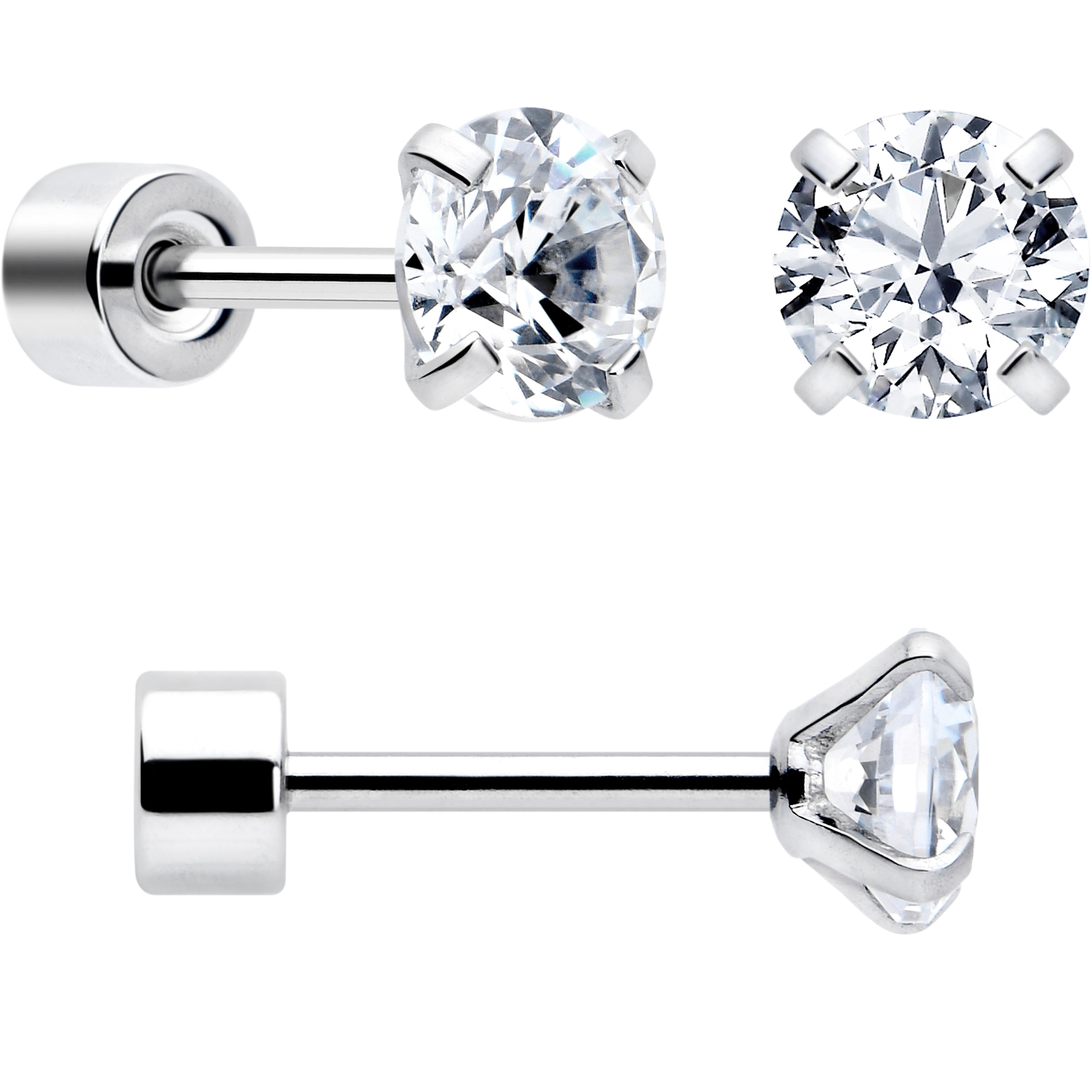 BodyCandy CZ Flat Back Stud Earrings - 3 Pairs — side view