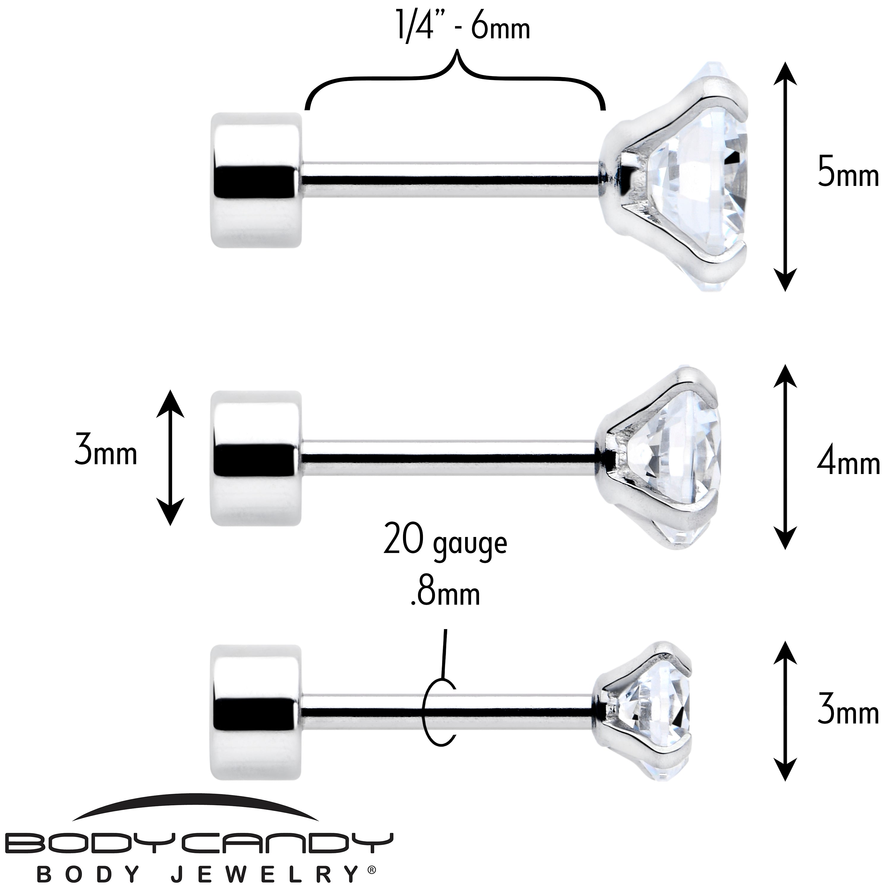 BodyCandy CZ Flat Back Stud Earrings - 3 Pairs — alternative angle