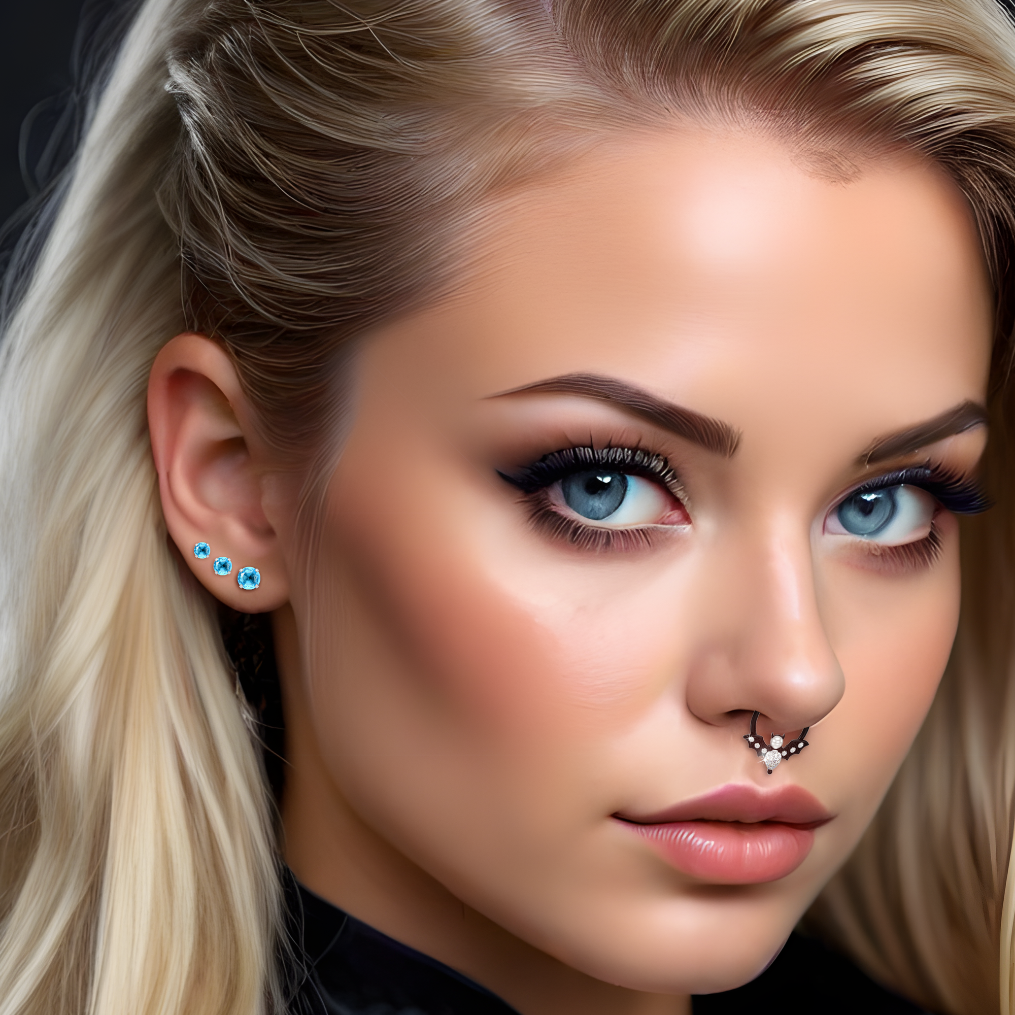BodyCandy Blue CZ Flat Back Stud Earrings - 3 Pairs — detail close-up