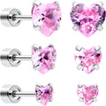 BodyCandy Pink Heart CZ Flat Back Stud Earrings - 3 Pairs — main product shot
