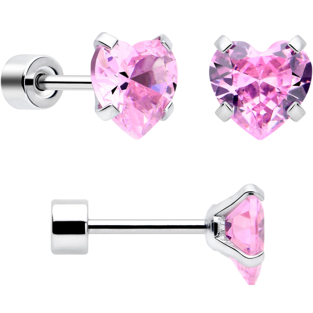 BodyCandy Pink Heart CZ Flat Back Stud Earrings - 3 Pairs — lifestyle context