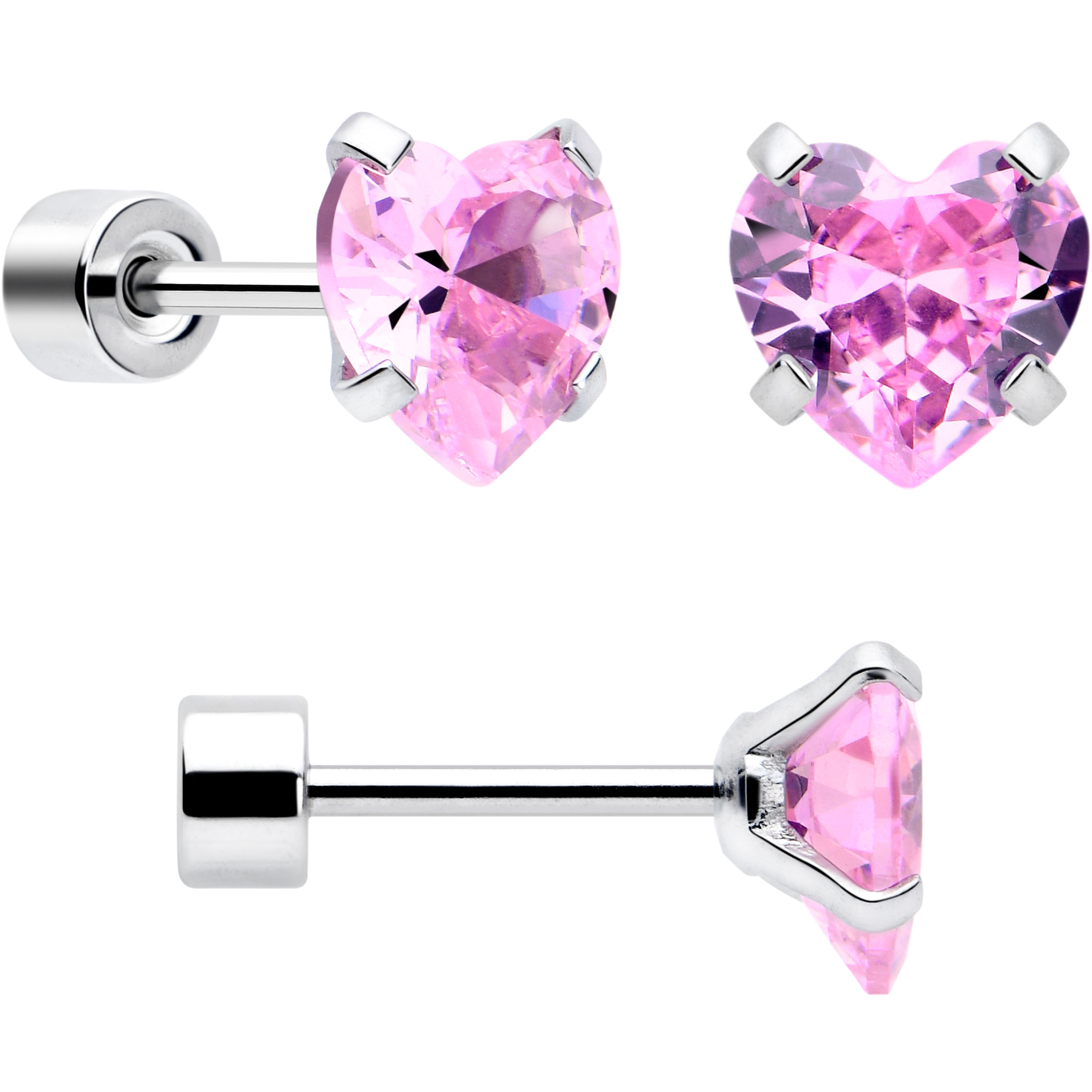 BodyCandy Pink Heart CZ Flat Back Stud Earrings - 3 Pairs — lifestyle context