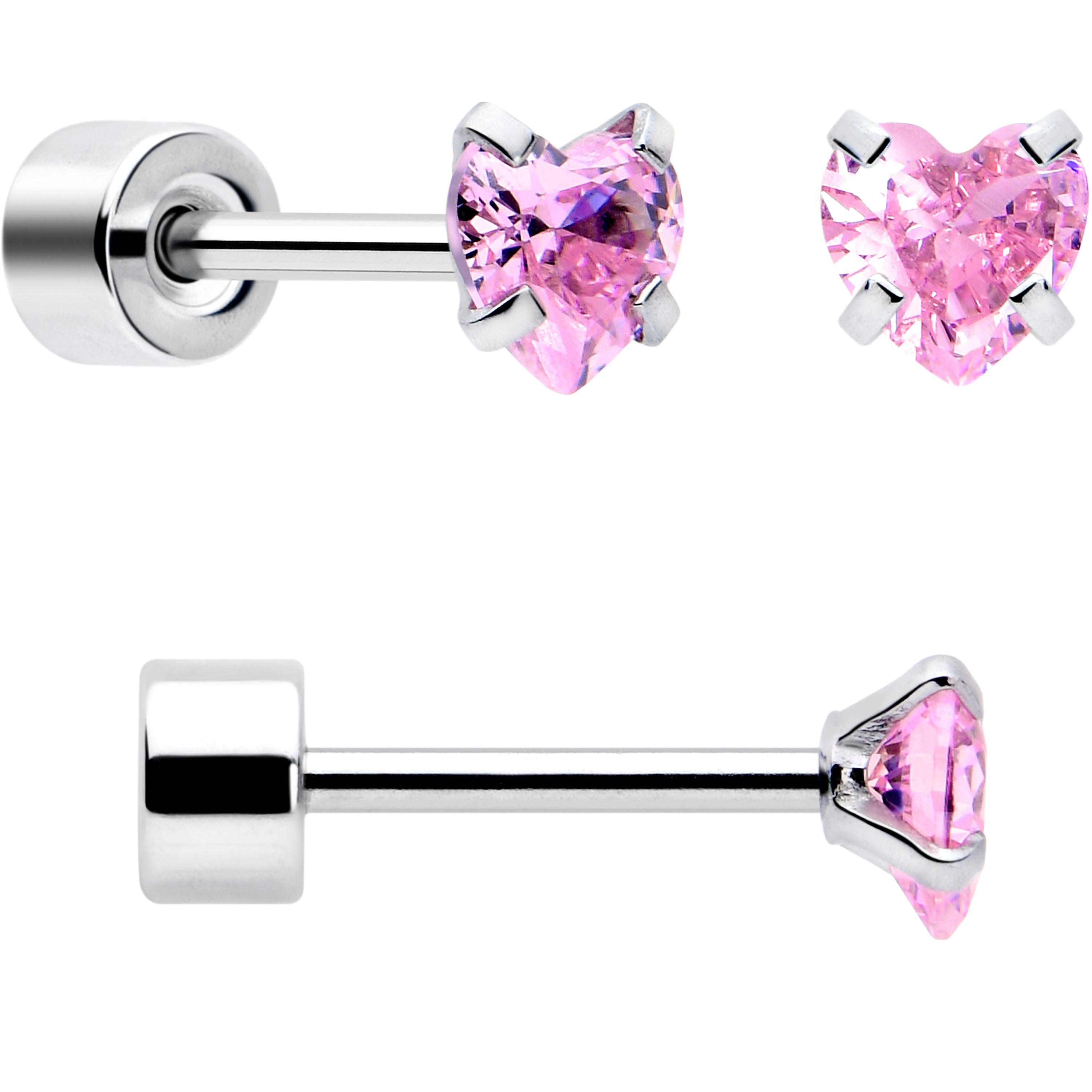 BodyCandy Pink Heart CZ Flat Back Stud Earrings - 3 Pairs — back view