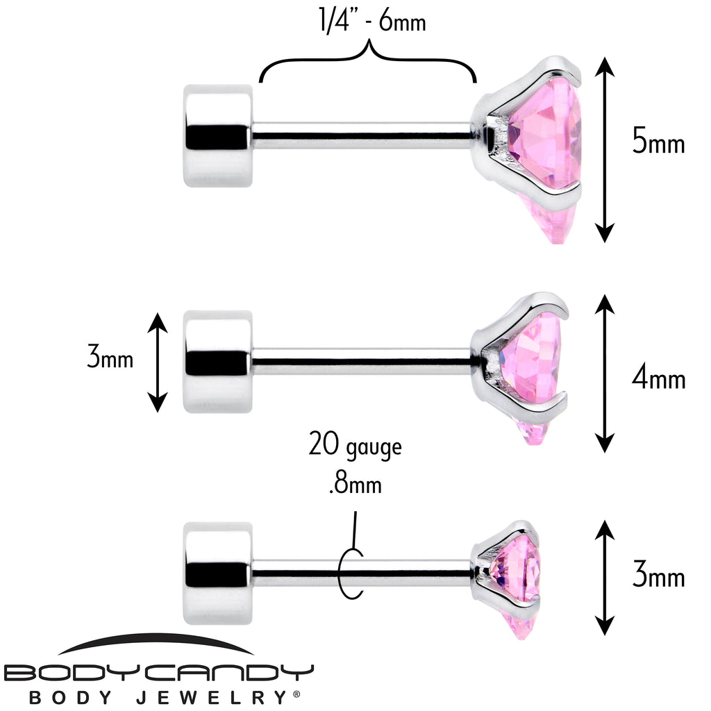 BodyCandy Pink Heart CZ Flat Back Stud Earrings - 3 Pairs — alternative angle