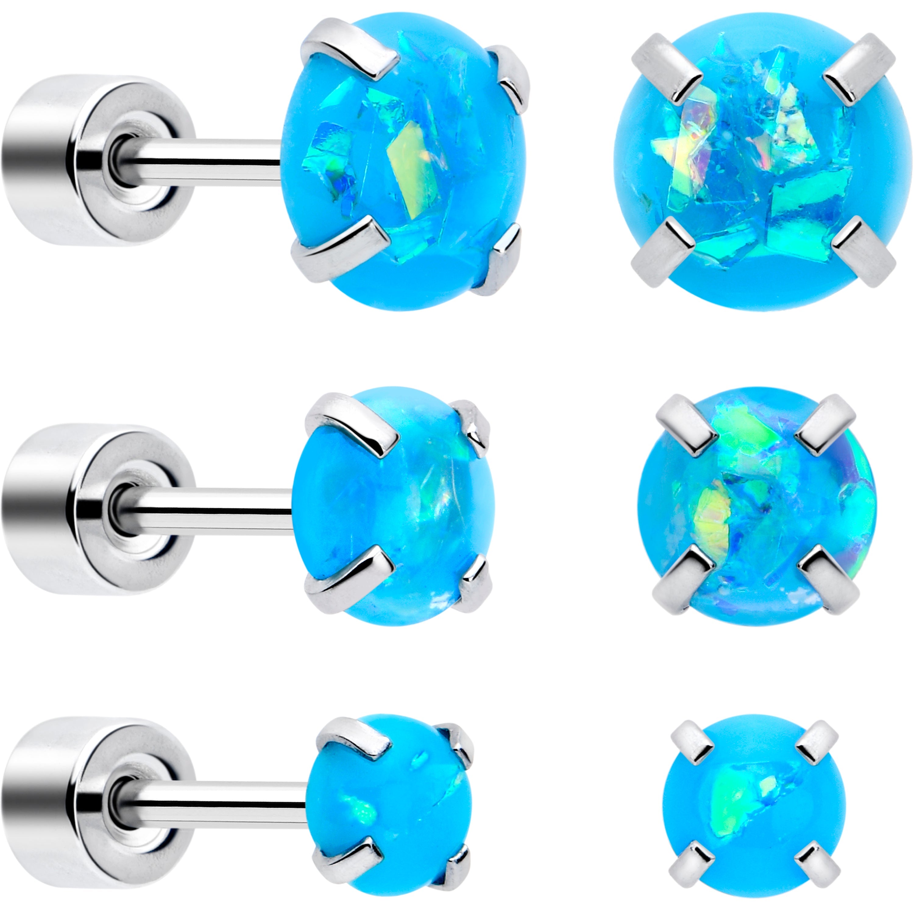 BodyCandy Blue Synthetic Opal Flat Back Stud Earrings - 3 Pairs — main product shot