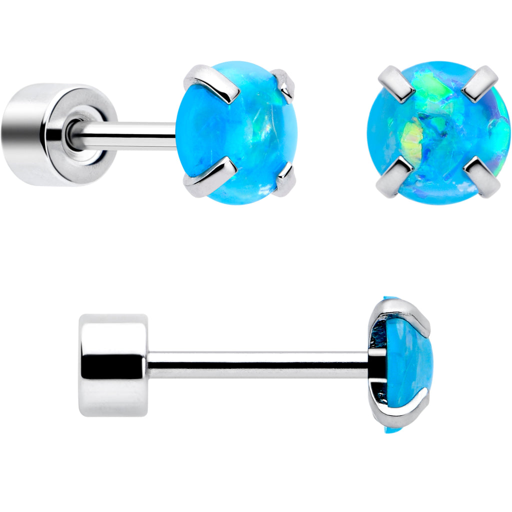 BodyCandy Blue Synthetic Opal Flat Back Stud Earrings - 3 Pairs — side view