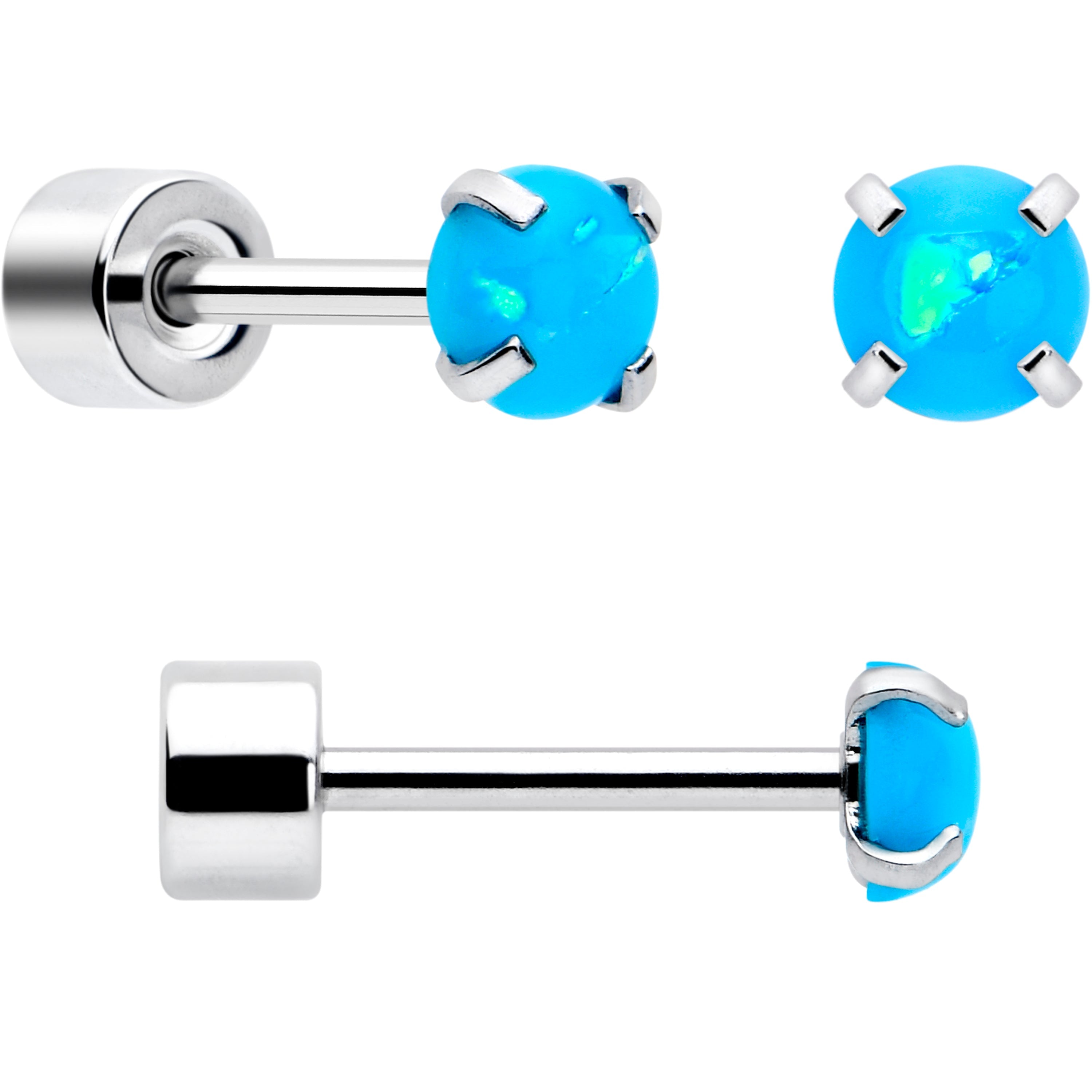 BodyCandy Blue Synthetic Opal Flat Back Stud Earrings - 3 Pairs — back view