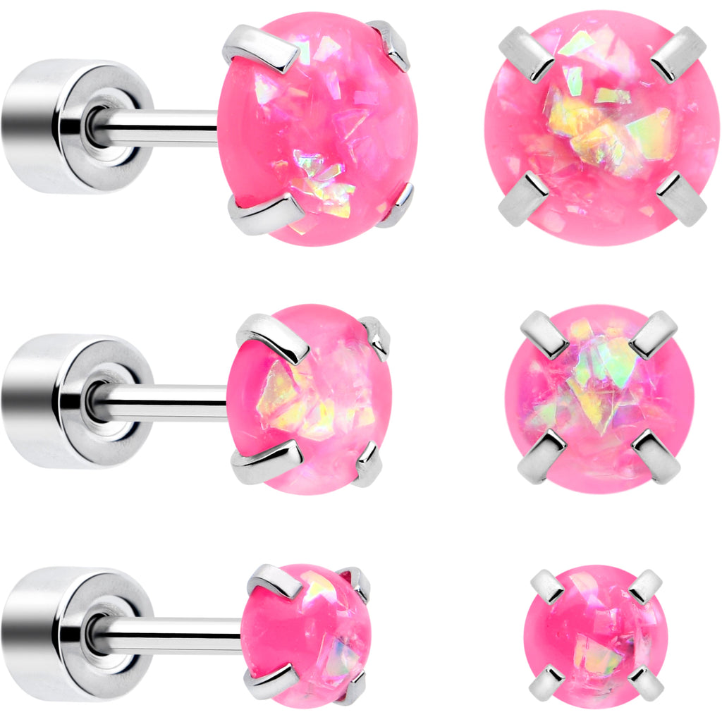 BodyCandy Pink Synthetic Opal Flat Back Stud Earrings - 3 Pairs — main product shot