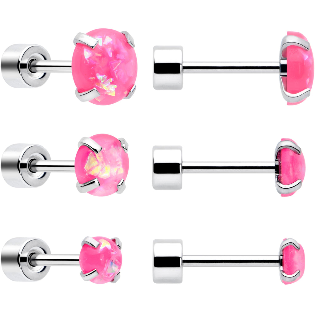BodyCandy Pink Synthetic Opal Flat Back Stud Earrings - 3 Pairs — detail close-up