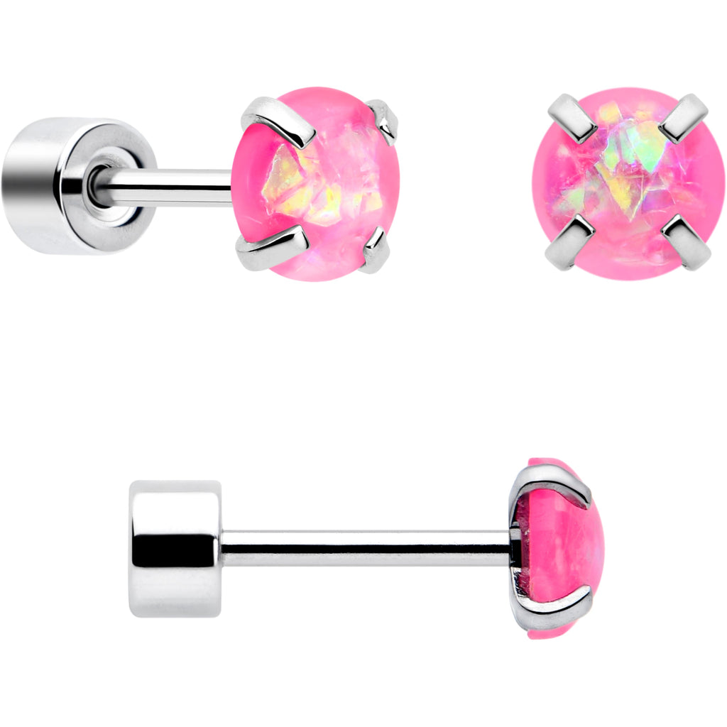 BodyCandy Pink Synthetic Opal Flat Back Stud Earrings - 3 Pairs — side view