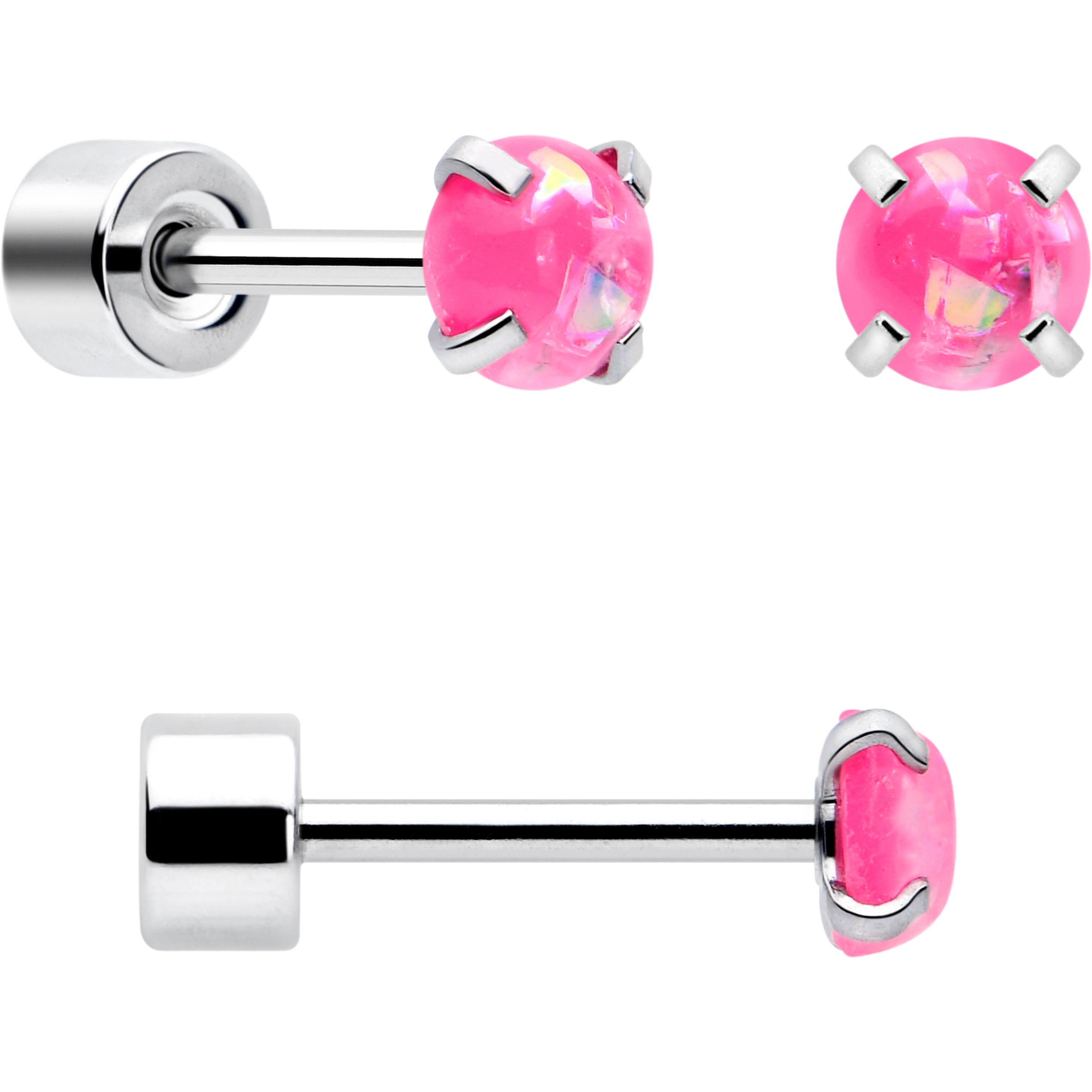 BodyCandy Pink Synthetic Opal Flat Back Stud Earrings - 3 Pairs — back view