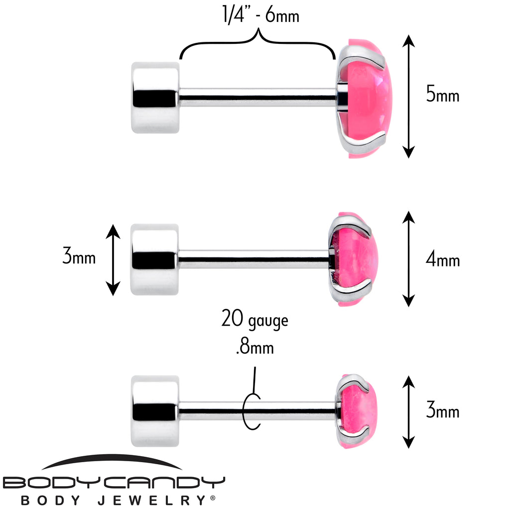 BodyCandy Pink Synthetic Opal Flat Back Stud Earrings - 3 Pairs — alternative angle
