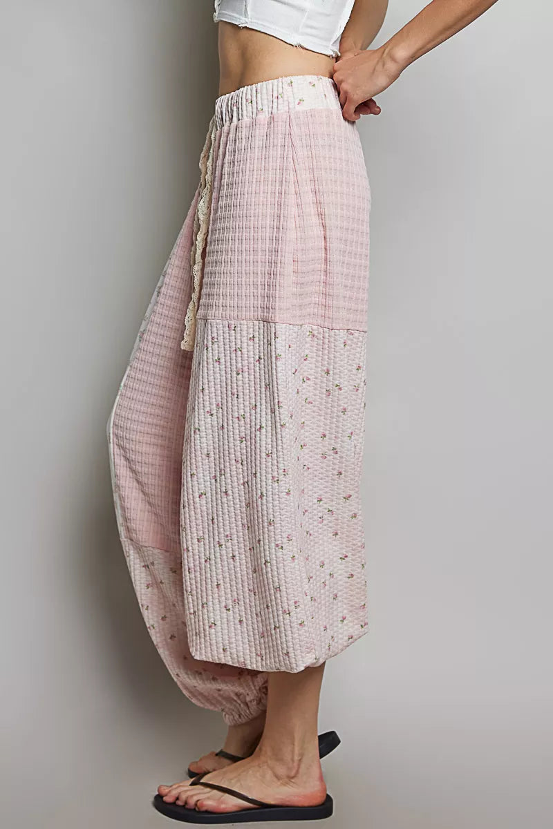 POL Patchwork Mixed Knit Wide Leg Pants
