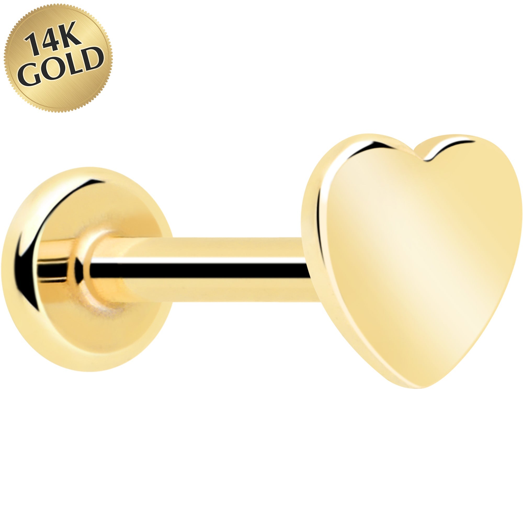 BodyCandy 14k Solid Yellow Gold 3mm Heart Threadless Push In Flat Back Stud — main product shot