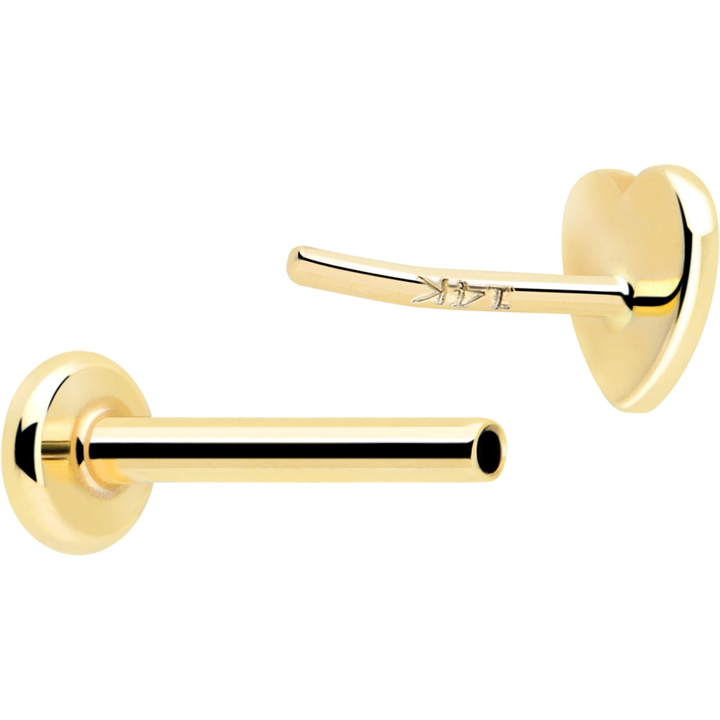 BodyCandy 14k Solid Yellow Gold 3mm Heart Threadless Push In Flat Back Stud — detail close-up