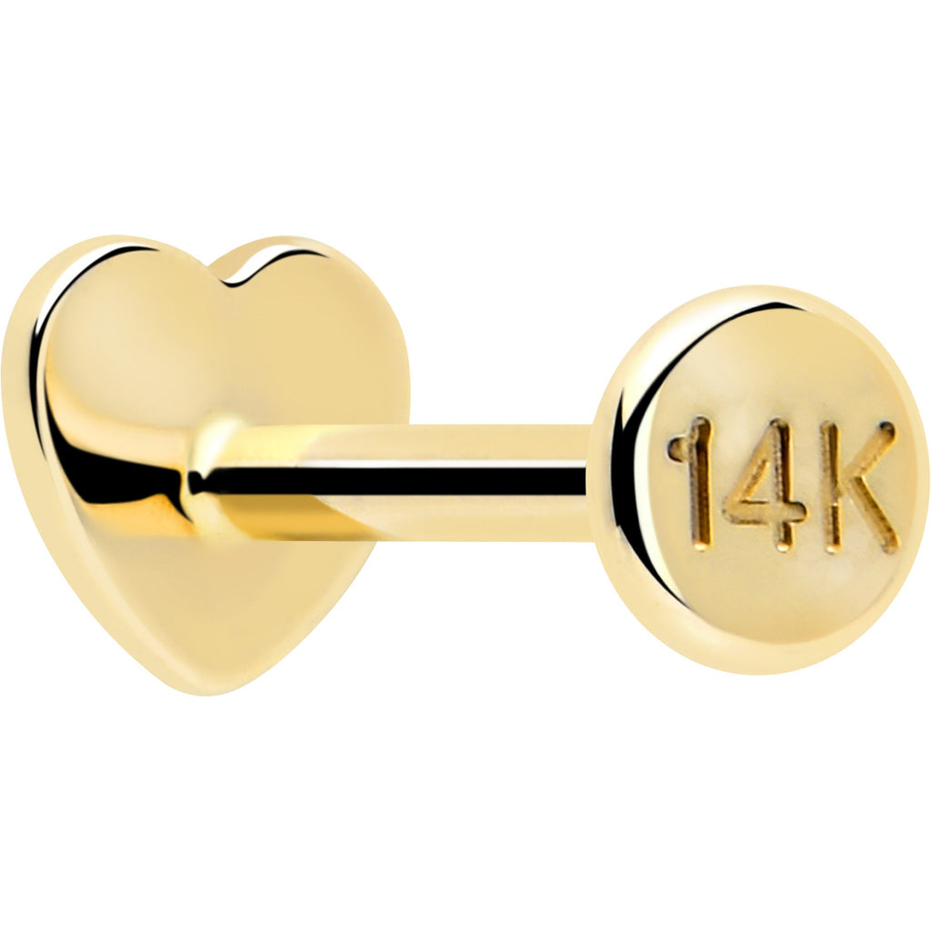 BodyCandy 14k Solid Yellow Gold 3mm Heart Threadless Push In Flat Back Stud — back view