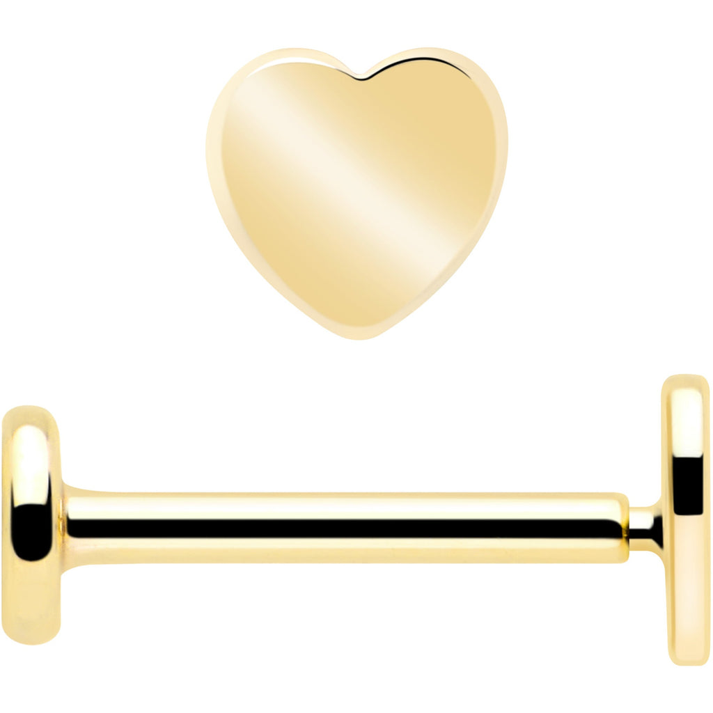 BodyCandy 14k Solid Yellow Gold 3mm Heart Threadless Push In Flat Back Stud — alternative angle