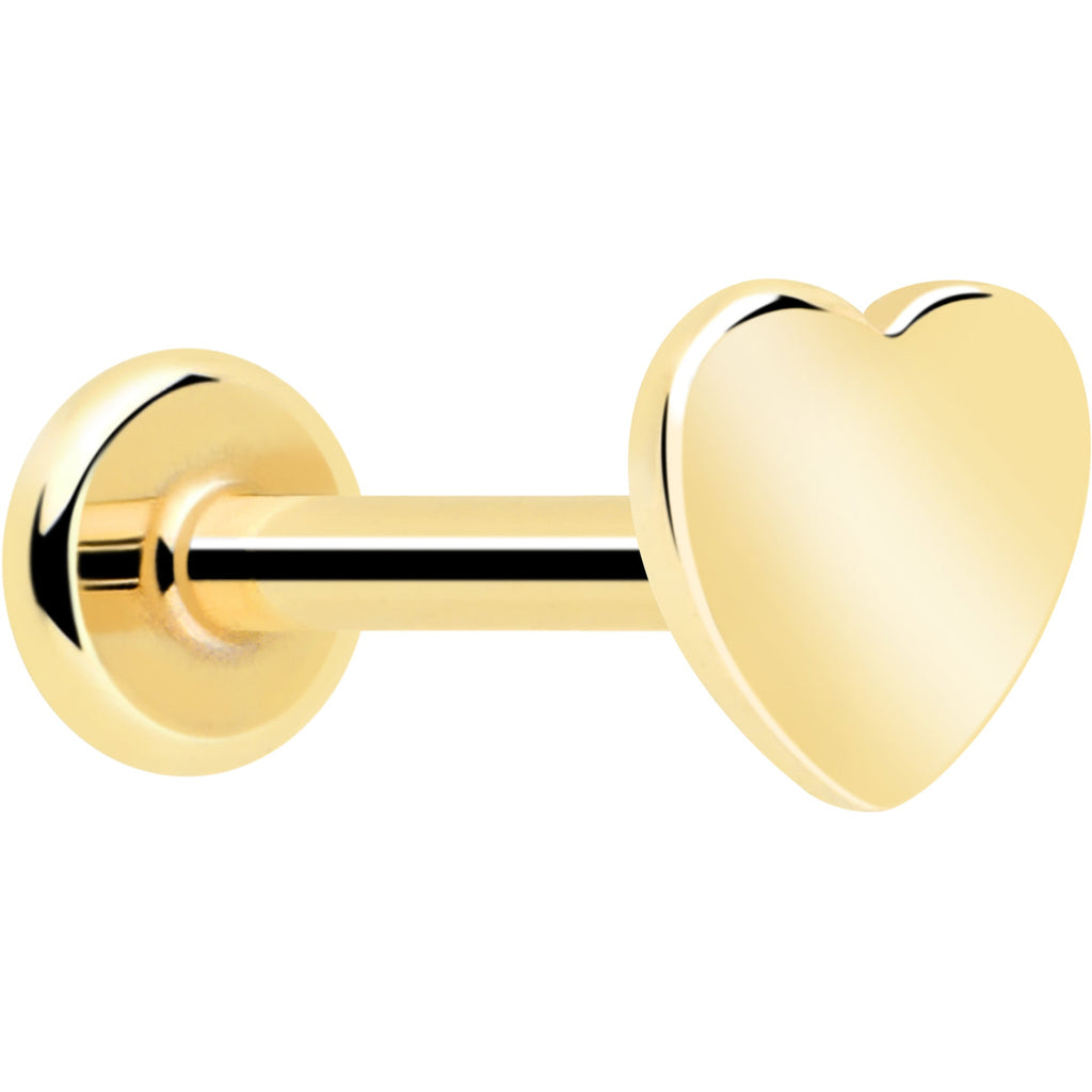 BodyCandy 14k Solid Yellow Gold 3mm Heart Threadless Push In Flat Back Stud — in-use photo