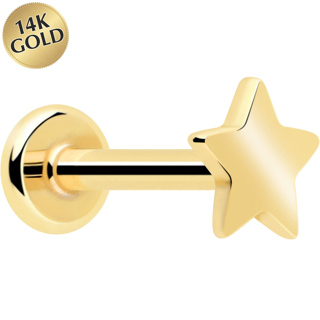 BodyCandy 14k Solid Yellow Gold 3mm Star Threadless Push In Flat Back Stud — main product shot