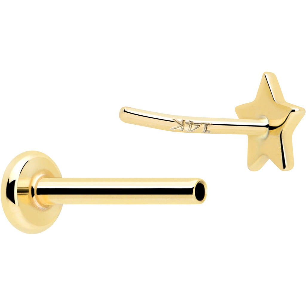 BodyCandy 14k Solid Yellow Gold 3mm Star Threadless Push In Flat Back Stud — detail close-up