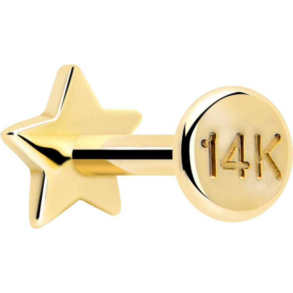 BodyCandy 14k Solid Yellow Gold 3mm Star Threadless Push In Flat Back Stud — back view