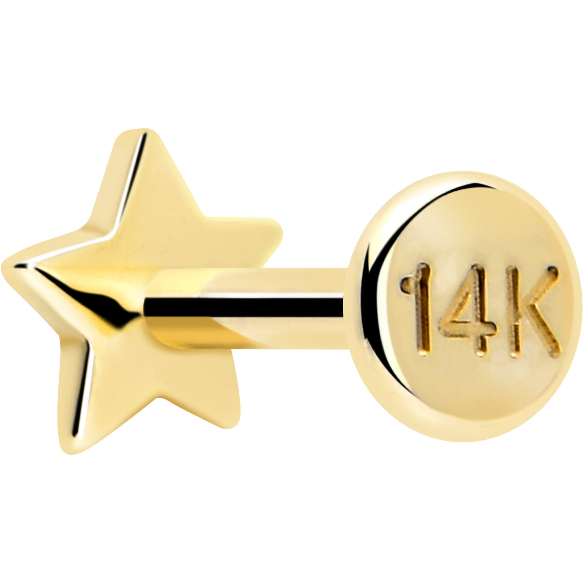 BodyCandy 14k Solid Yellow Gold 3mm Star Threadless Push In Flat Back Stud — back view