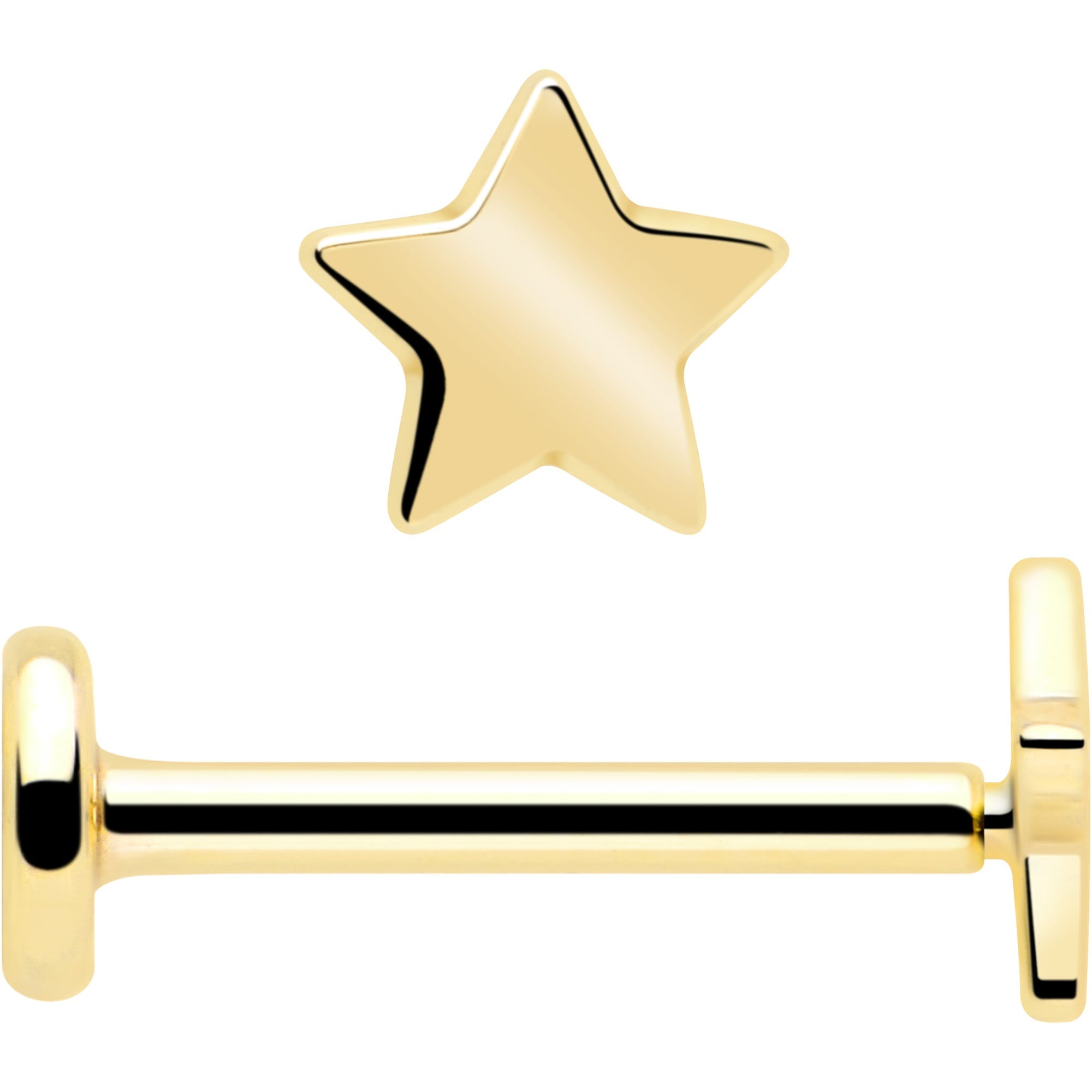 BodyCandy 14k Solid Yellow Gold 3mm Star Threadless Push In Flat Back Stud — alternative angle