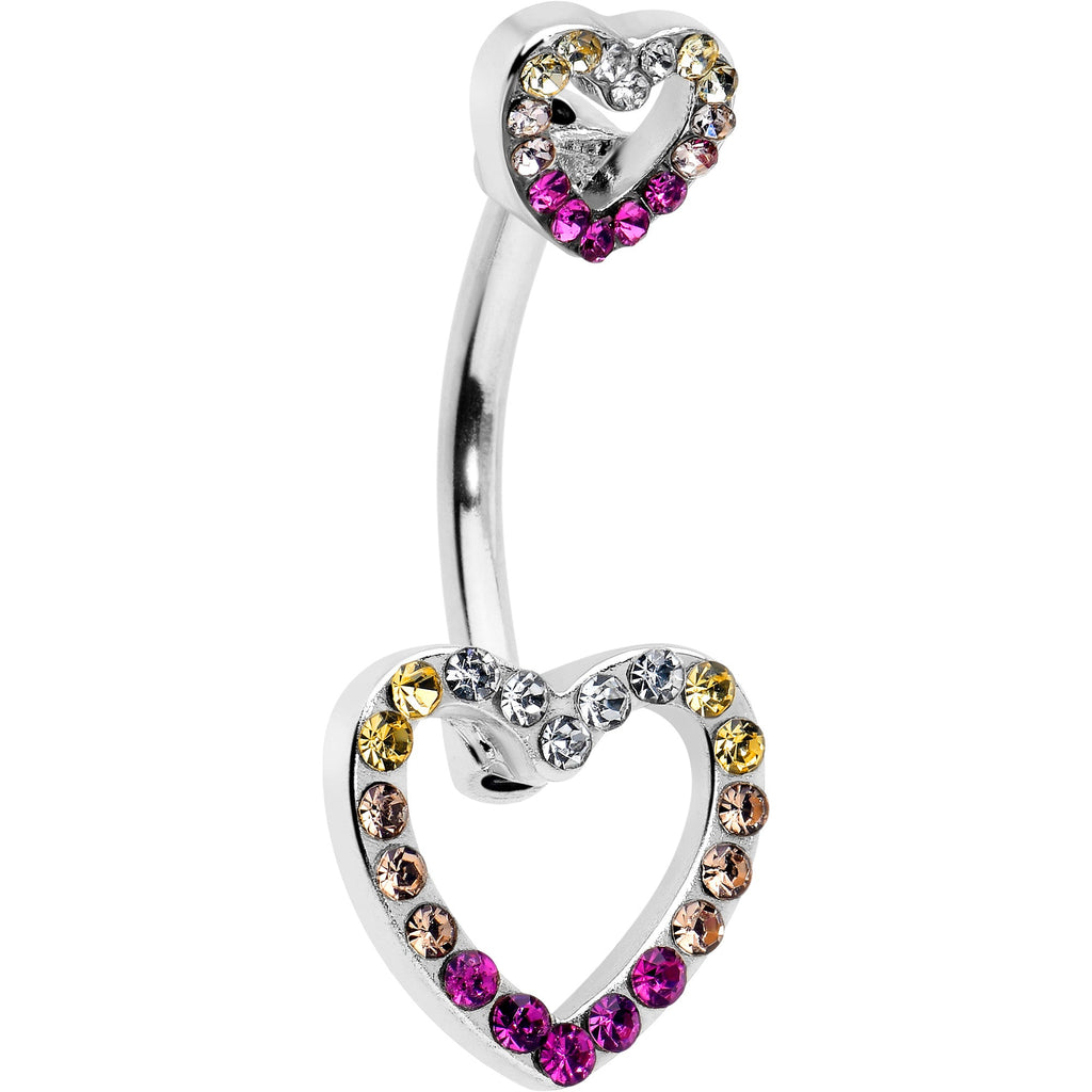 BodyCandy Romance Gem Open Heart Valentine Double Mount Belly Ring — detail close-up